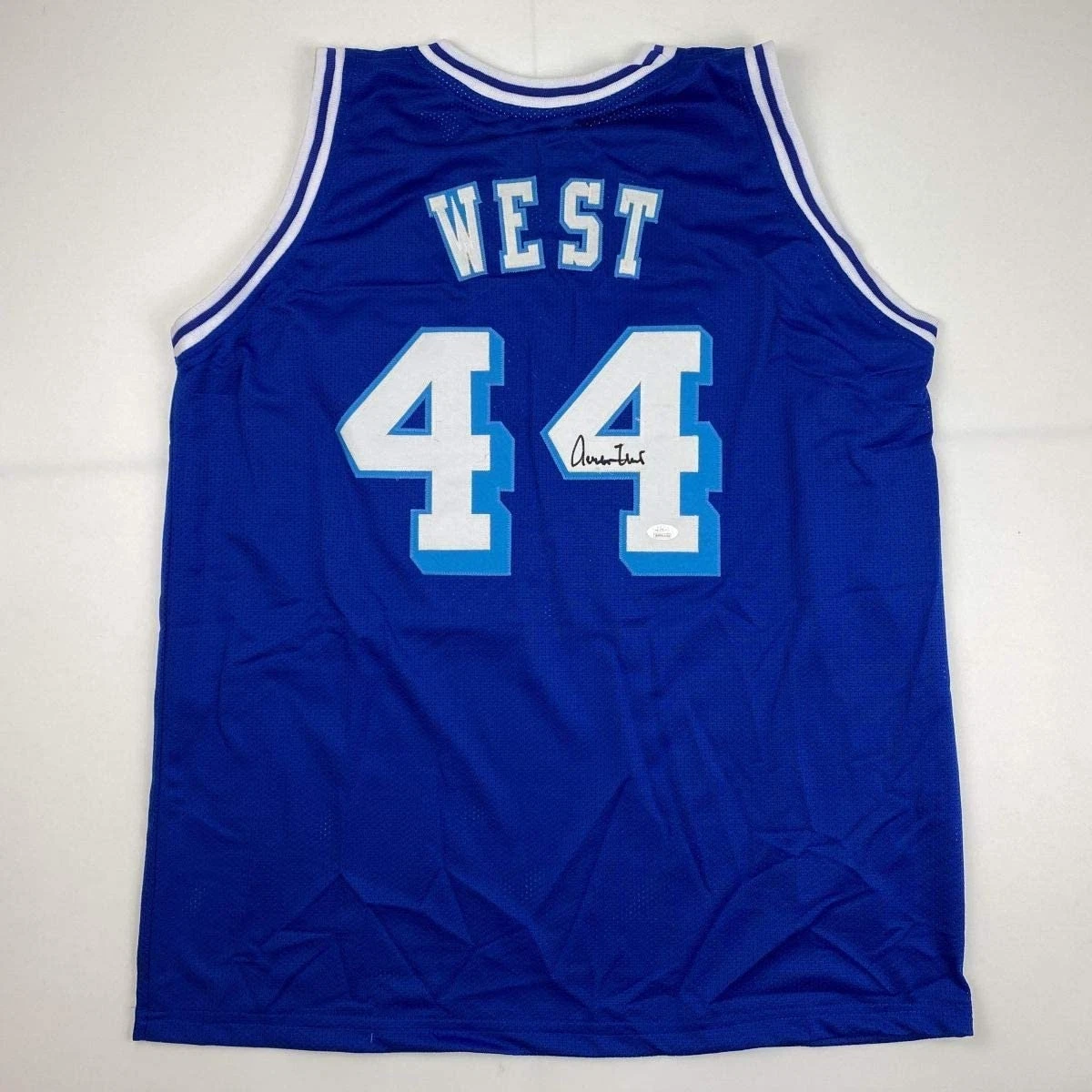 Autographed/Signed JERRY WEST Los Angeles LA Blue Retro Jersey JSA COA Auto