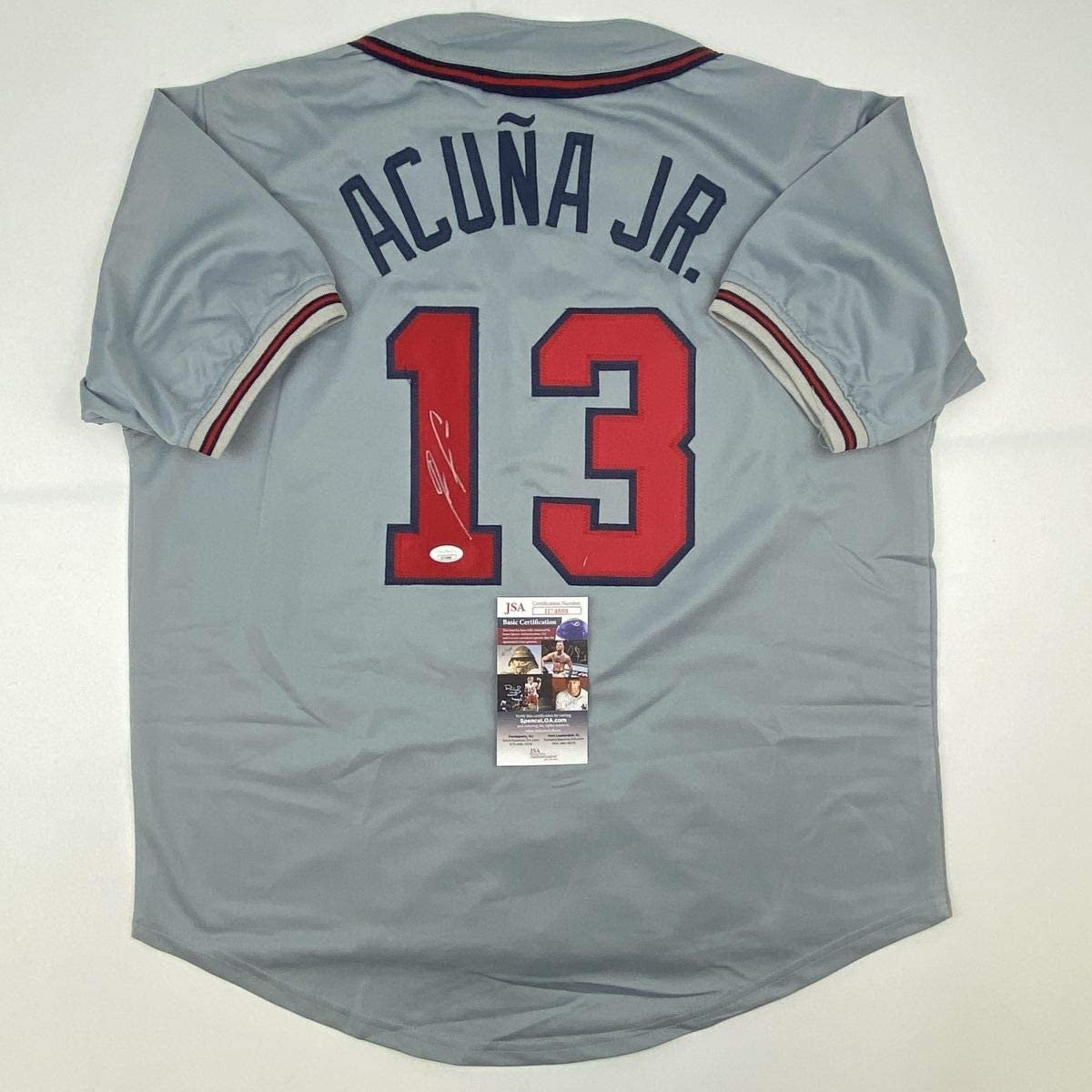 Autographed/Signed RONALD ACUNA JR. Atlanta Grey Jersey JSA COA Auto