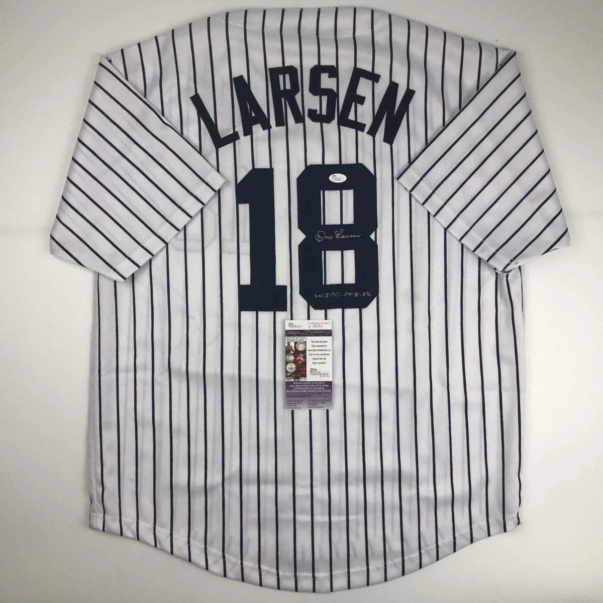 Autographed/Signed DON LARSEN New York Pinstripe Jersey JSA COA Auto