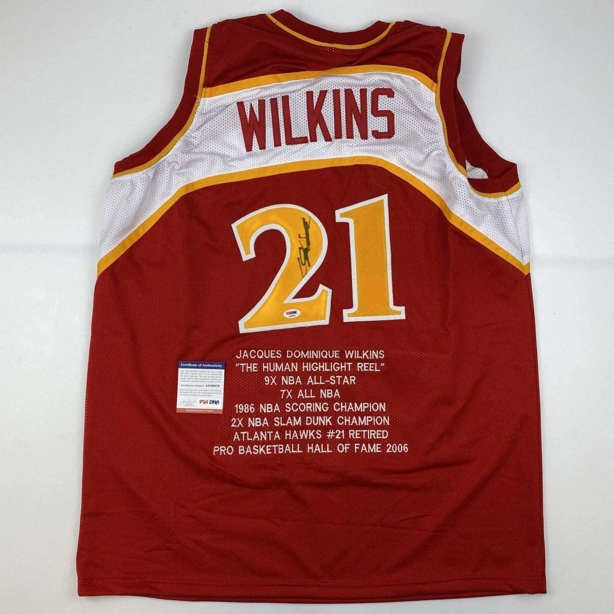 Autographed/Signed Dominique Wilkins Atlanta Red Stat Jersey PSA/DNA COA