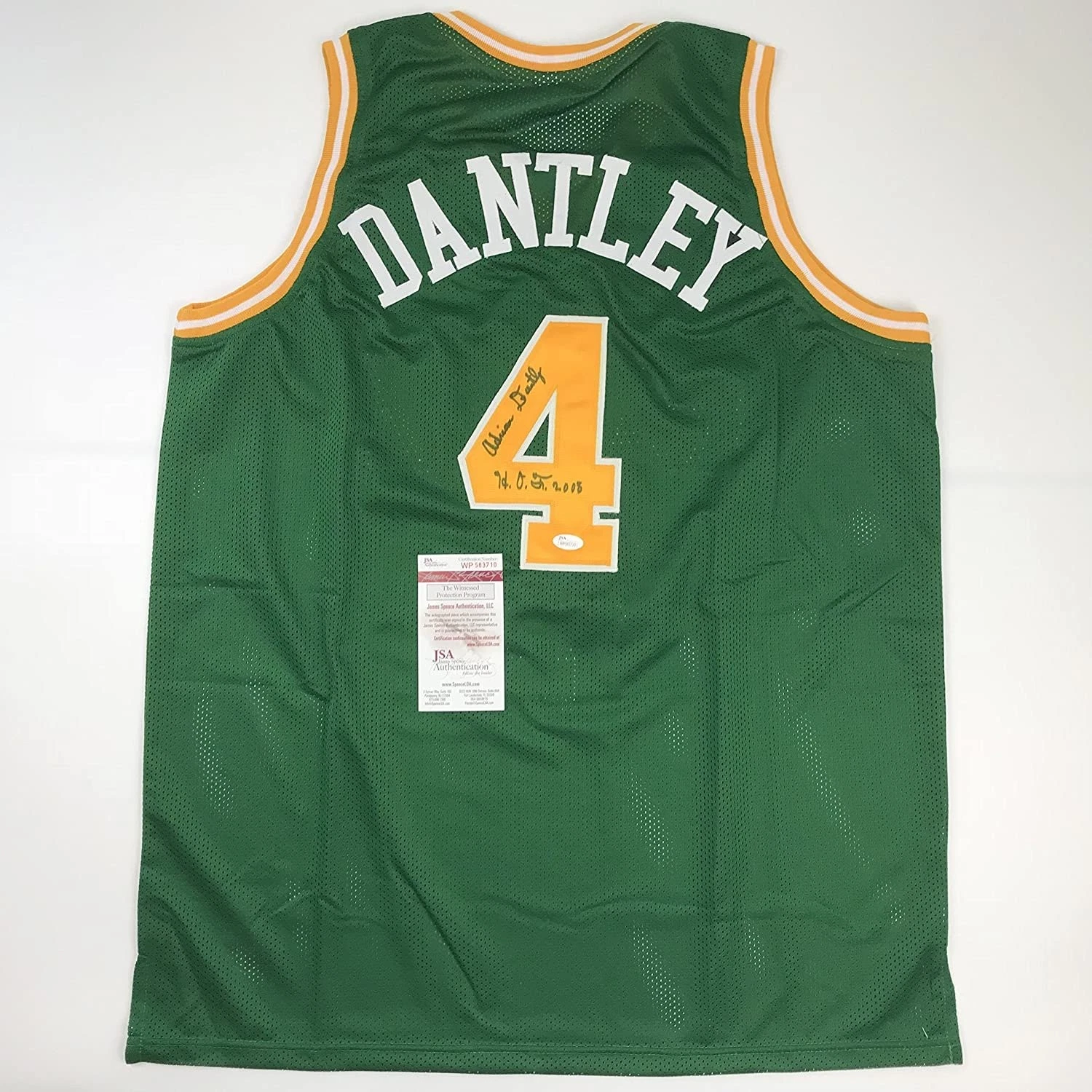 Autographed/Signed Adrian Dantley HOF 2008 Utah Green Jersey JSA COA