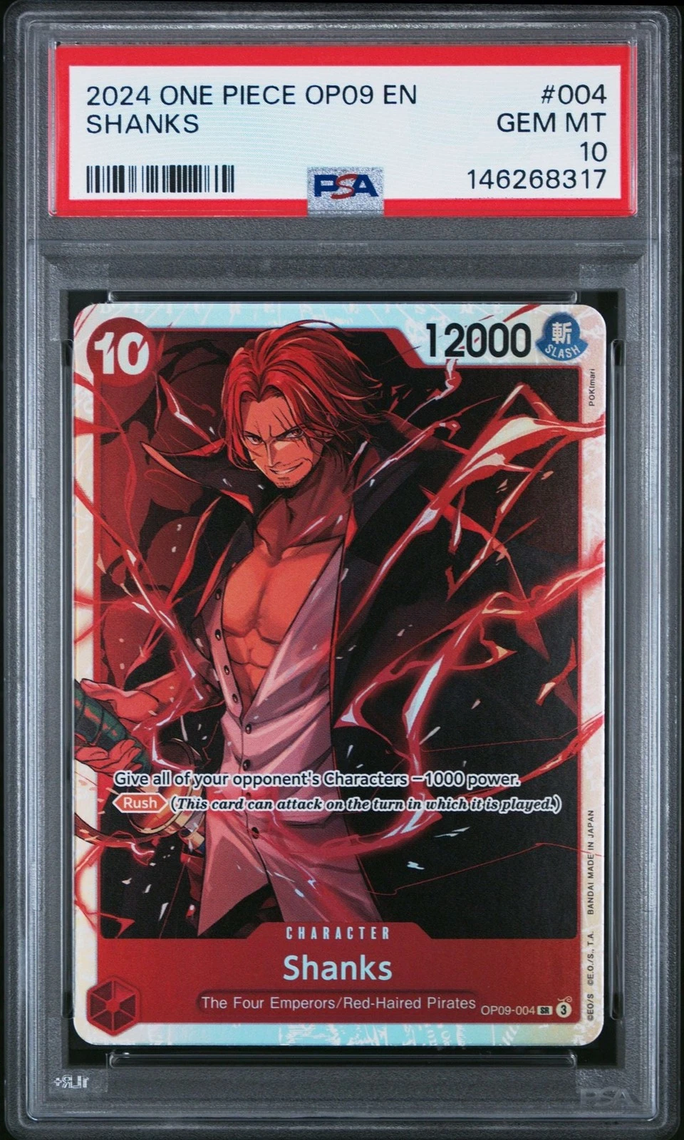 Graded 2024 One Piece Shanks 004 OP09 Trading Card Game PSA 10 Gem Mint