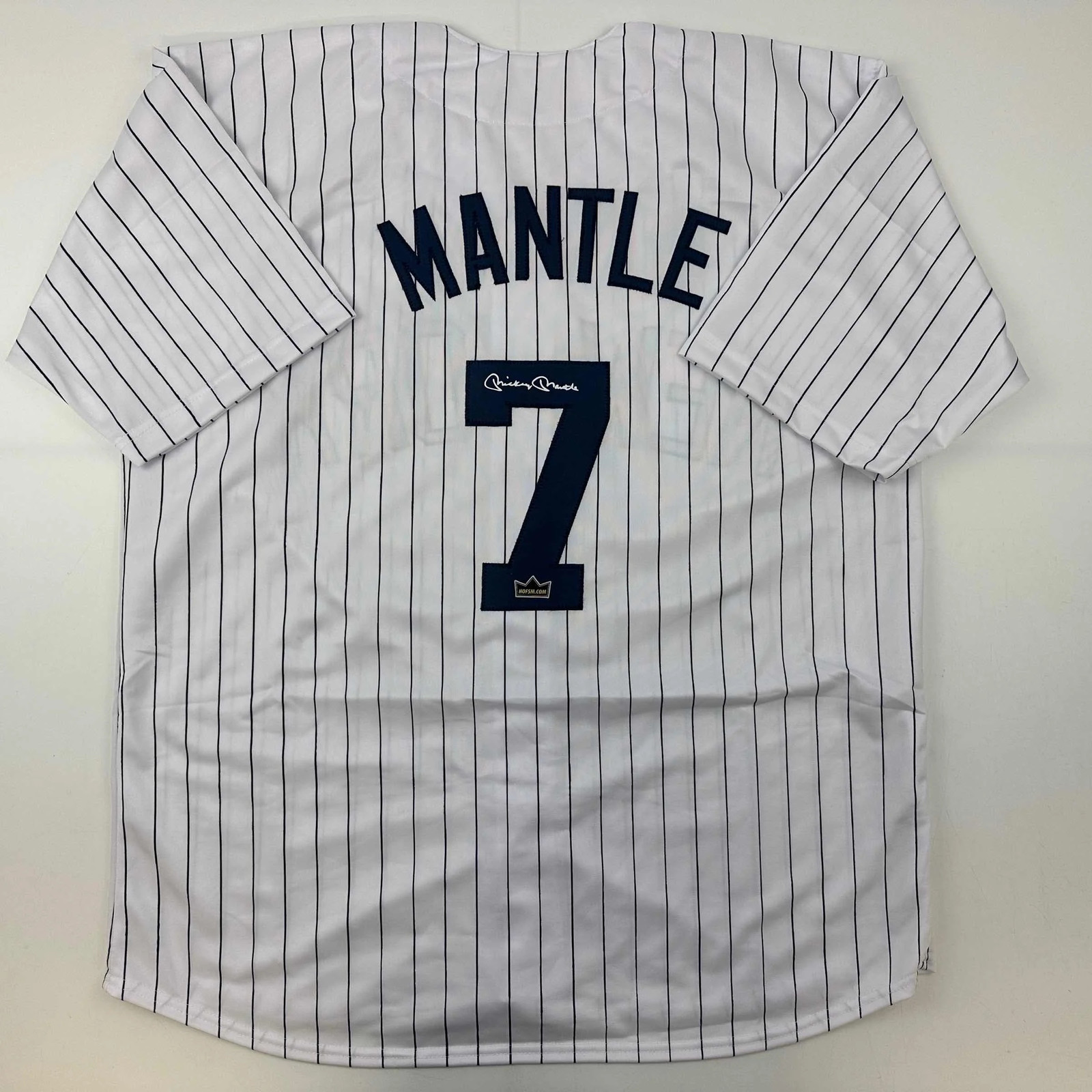 Facsimile Autographed Mickey Mantle New York Pinstripe Reprint Auto Jersey XL
