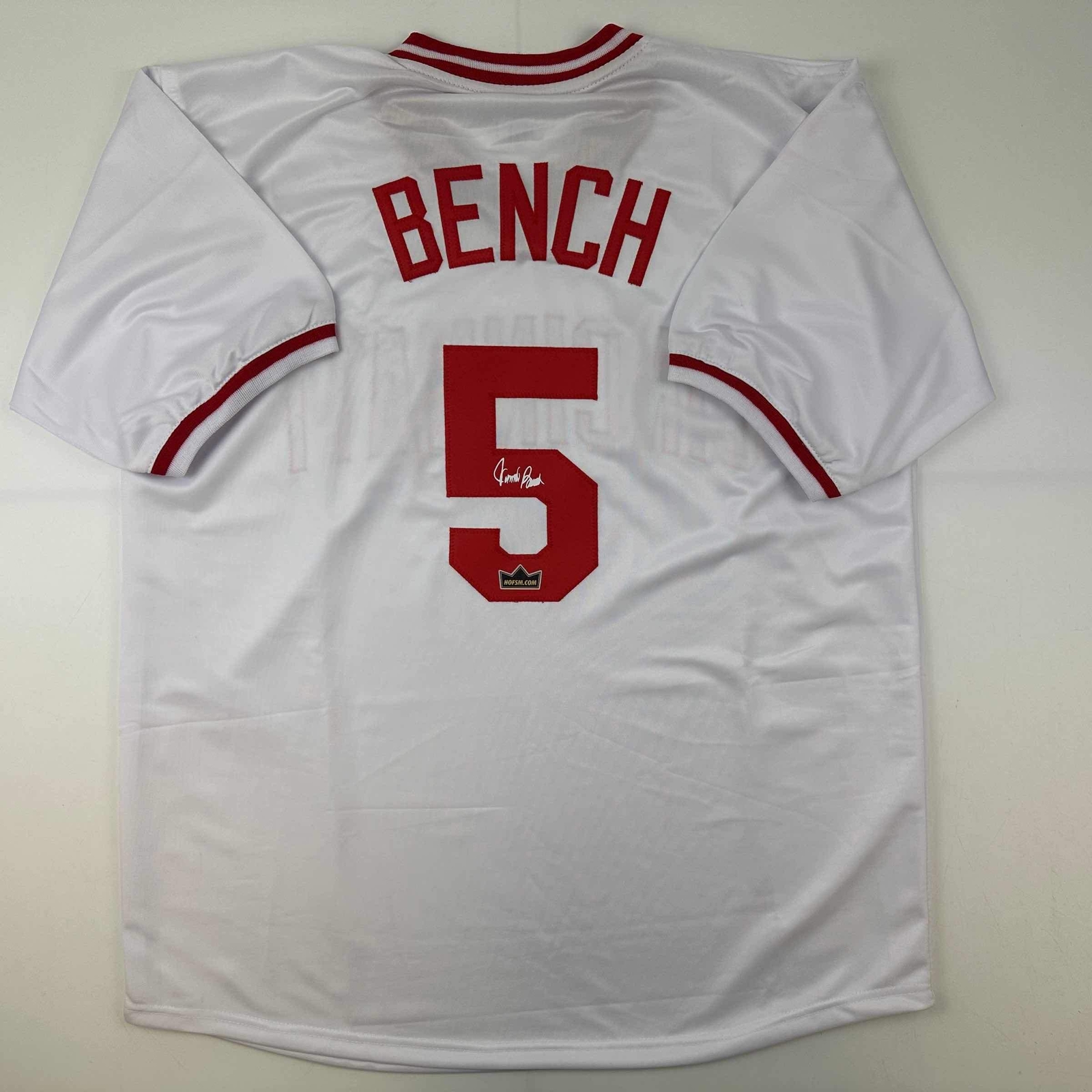 Facsimile Autographed Johnny Bench Cincinnati White Reprint Auto Jersey Men's XL