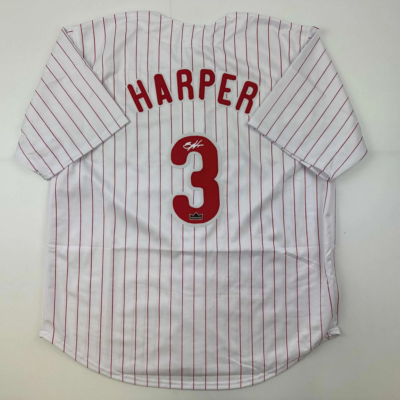 Facsimile Autographed Bryce Harper Philadelphia Pinstripe Reprint Auto Jersey XL