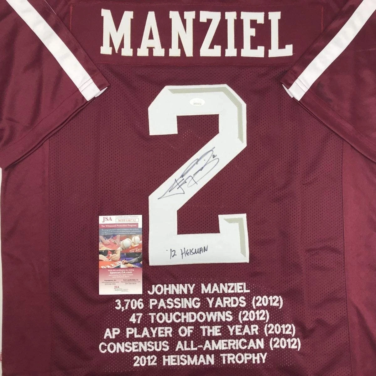 Signed Johnny Manziel 12 Heisman Texas A&M Maroon Stat Jersey JSA COA