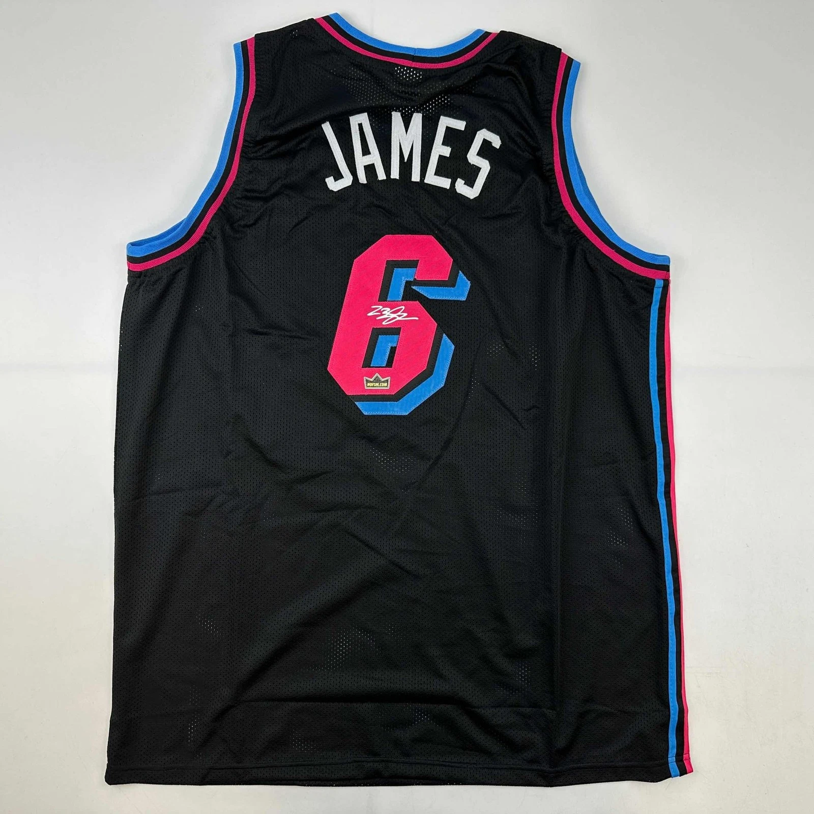 Facsimile Autographed LeBron James Miami Black Vice City Jersey Men's XL