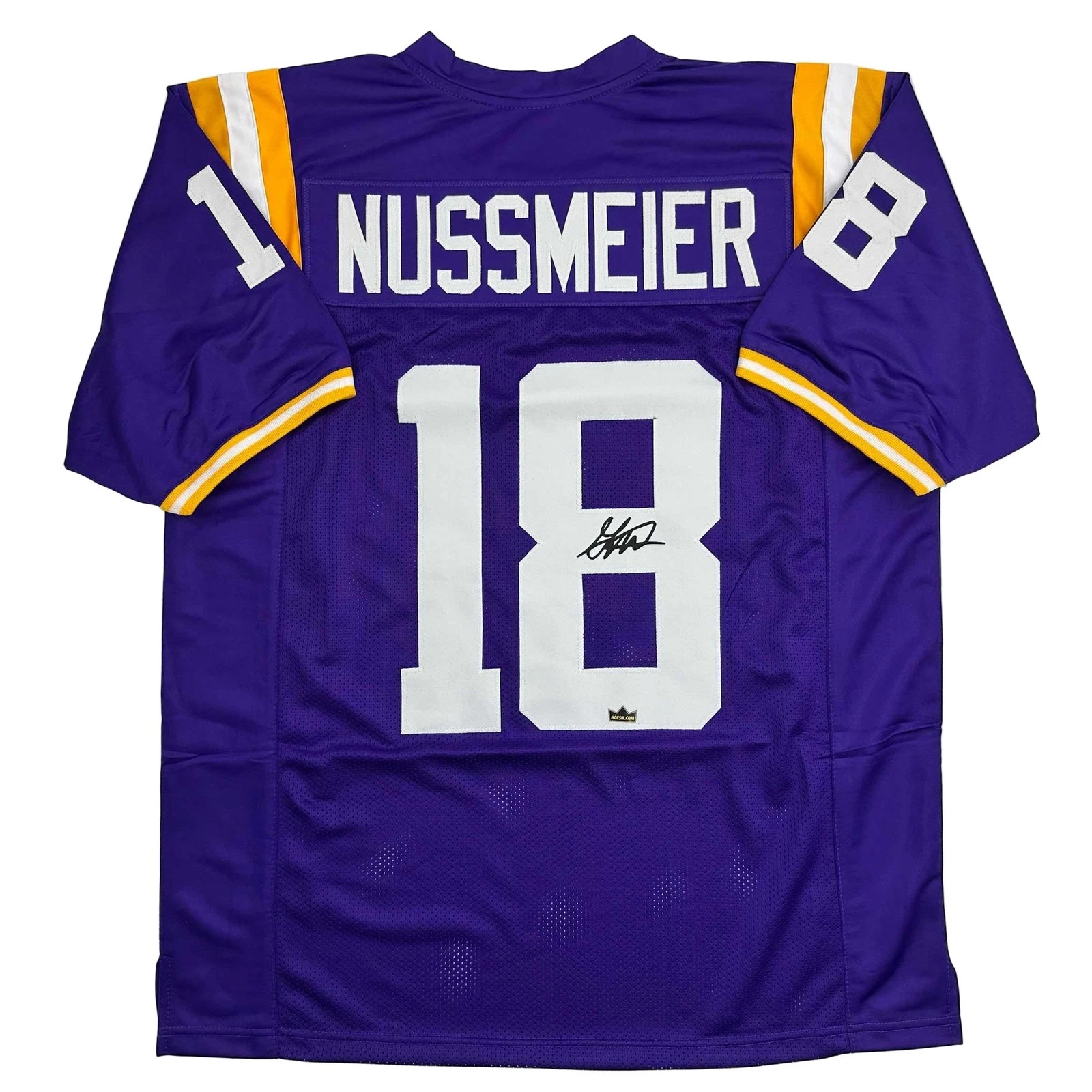 Facsimile Autographed Garrett Nussmeier LSU Purple Jersey Size Men's XL