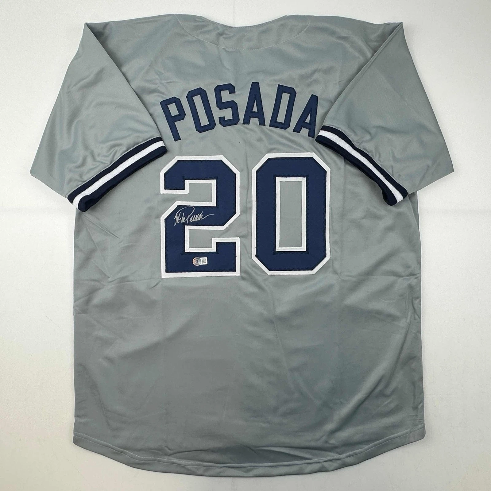 Autographed/Signed Jorge Posada New York Grey Jersey Beckett BAS COA