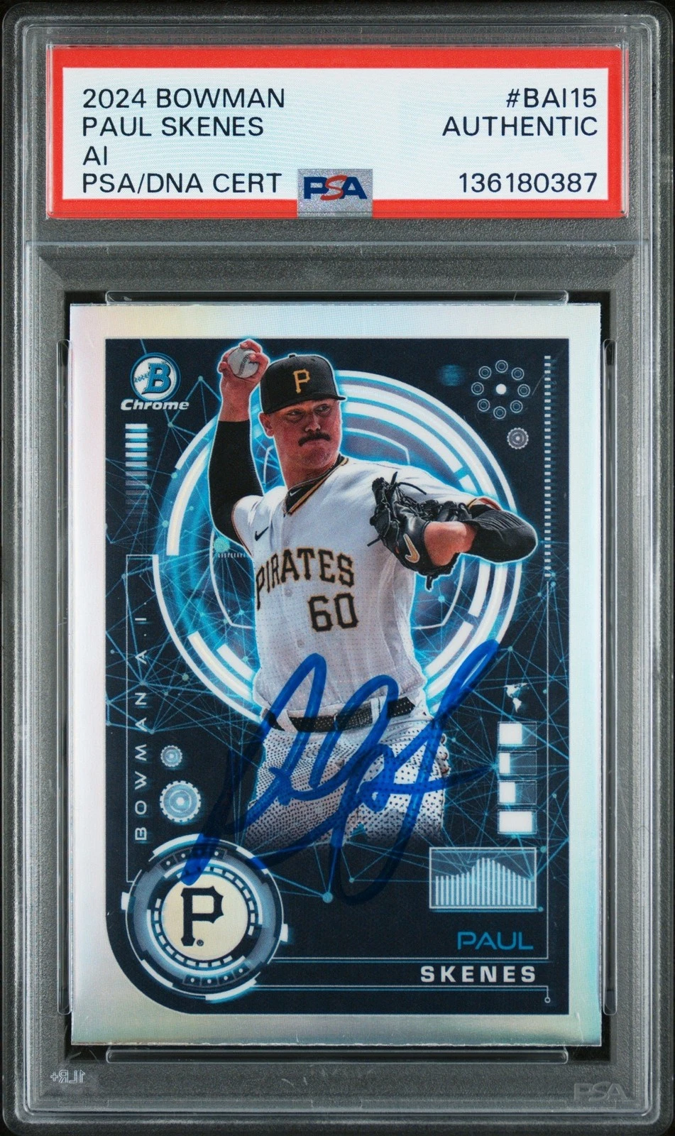Graded 2024 Topps Bowman Paul Skenes #BAI15 AI RC Card PSA Authentic Auto