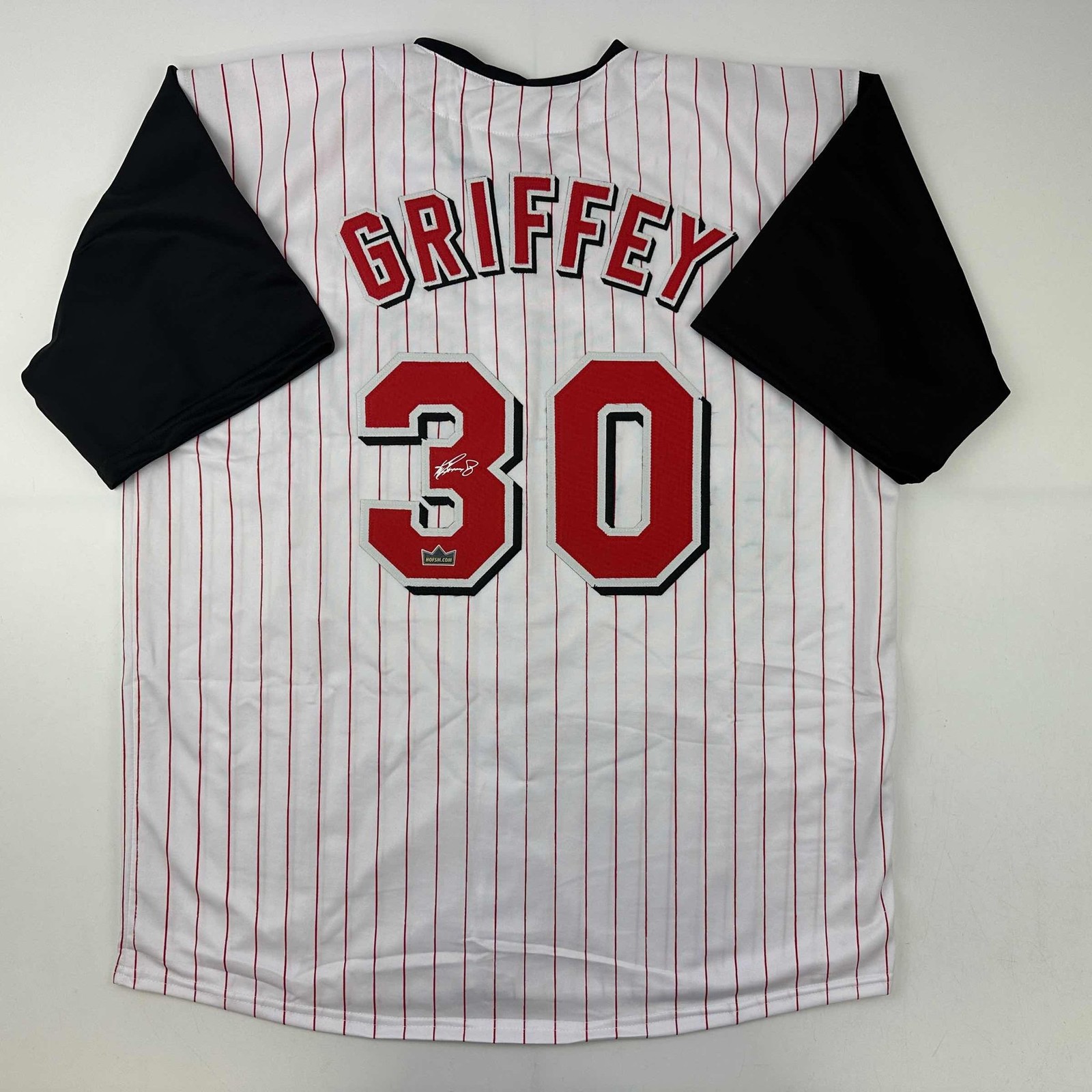 Facsimile Autographed Ken Griffey Jr Cincinnati Pinstripe Jersey Mens XL