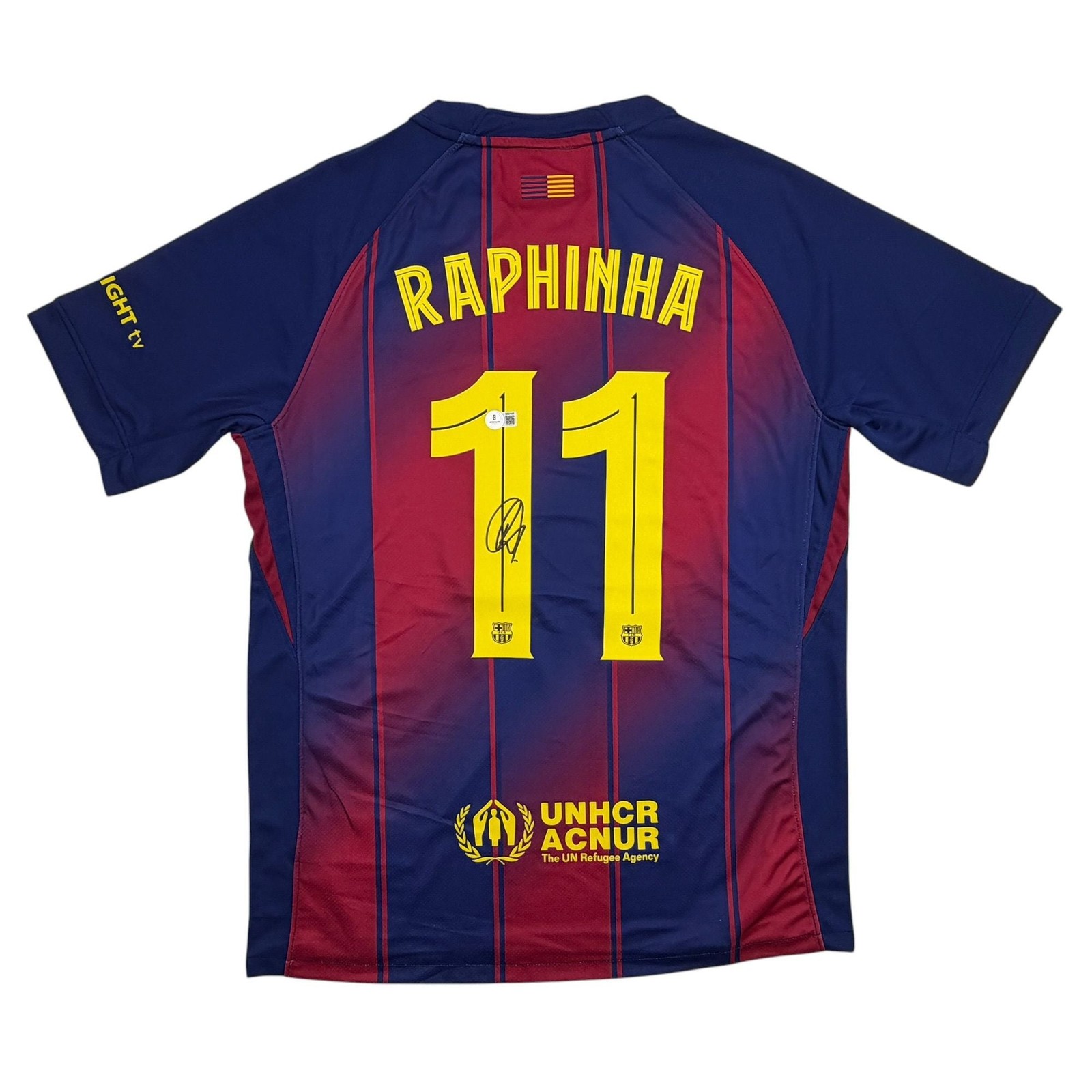 Autographed/Signed Raphinha FC Barcelona Blue #11 Jersey Beckett BAS COA