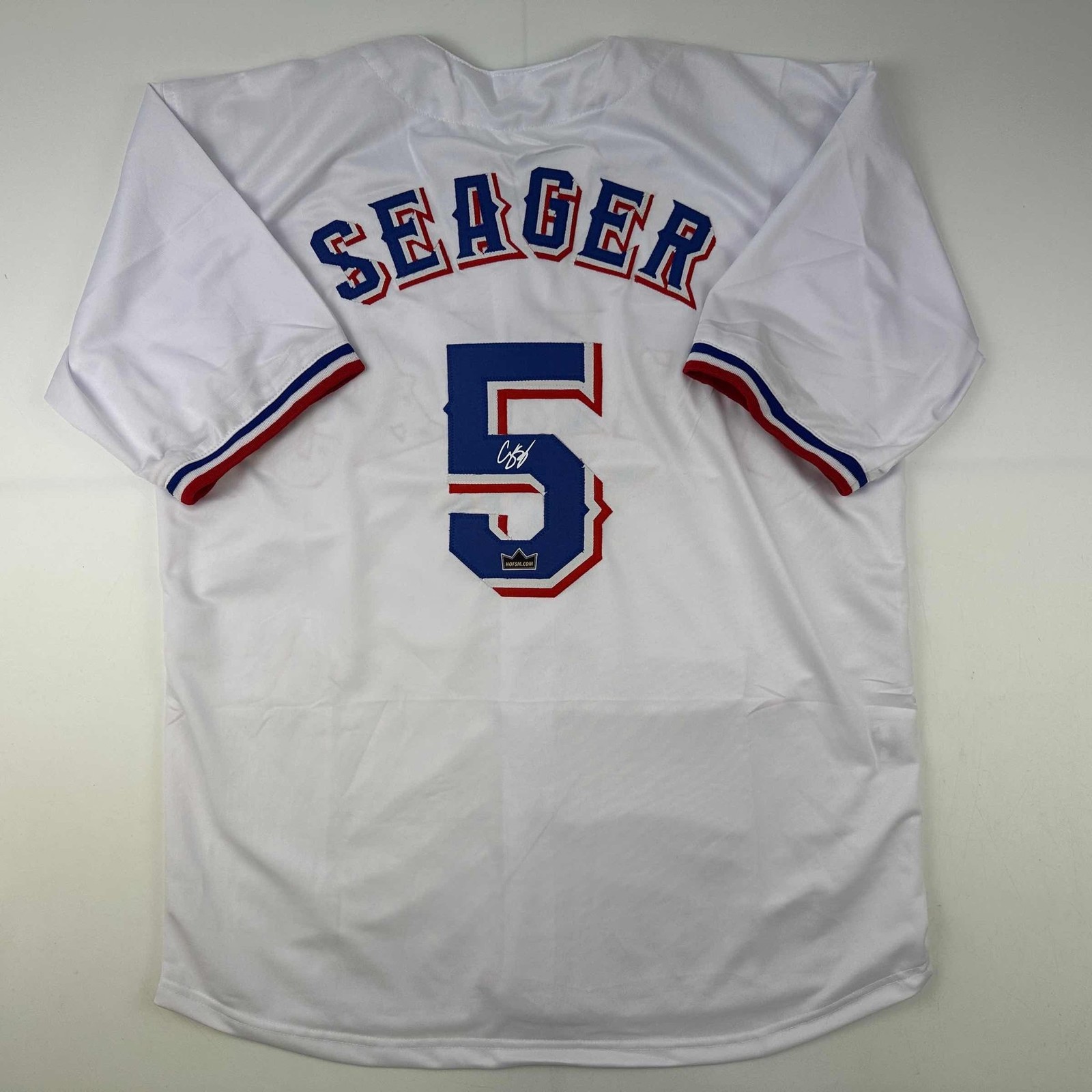 Facsimile Autographed Corey Seager Texas White Reprint Jersey Size Men's XL