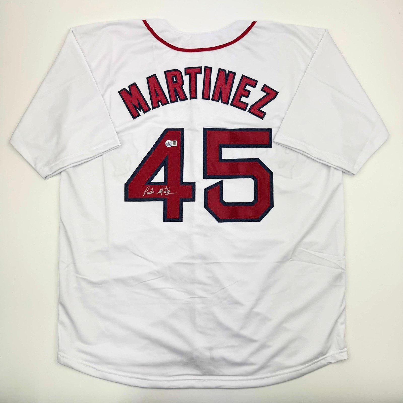 Autographed/Signed Pedro Martinez Boston White Jersey Beckett BAS COA
