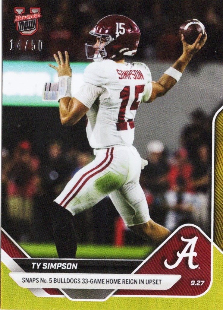2025 Topps Bowman U Now Ty Simpson #22 Gold Foil /50 Rookie RC Card