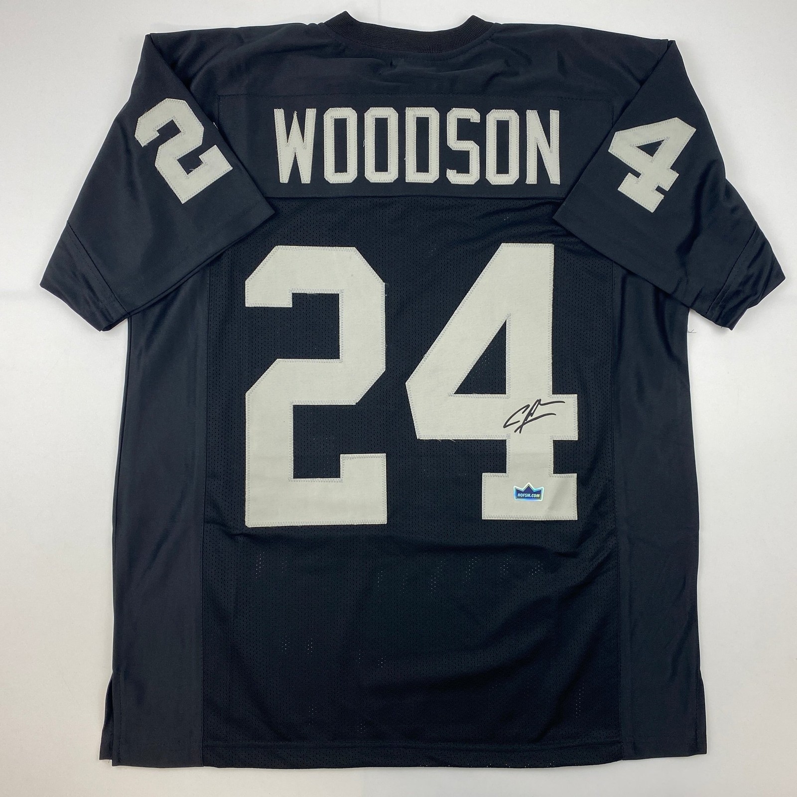Facsimile Autographed Charles Woodson Oakland Black Jersey Size Men's XL
