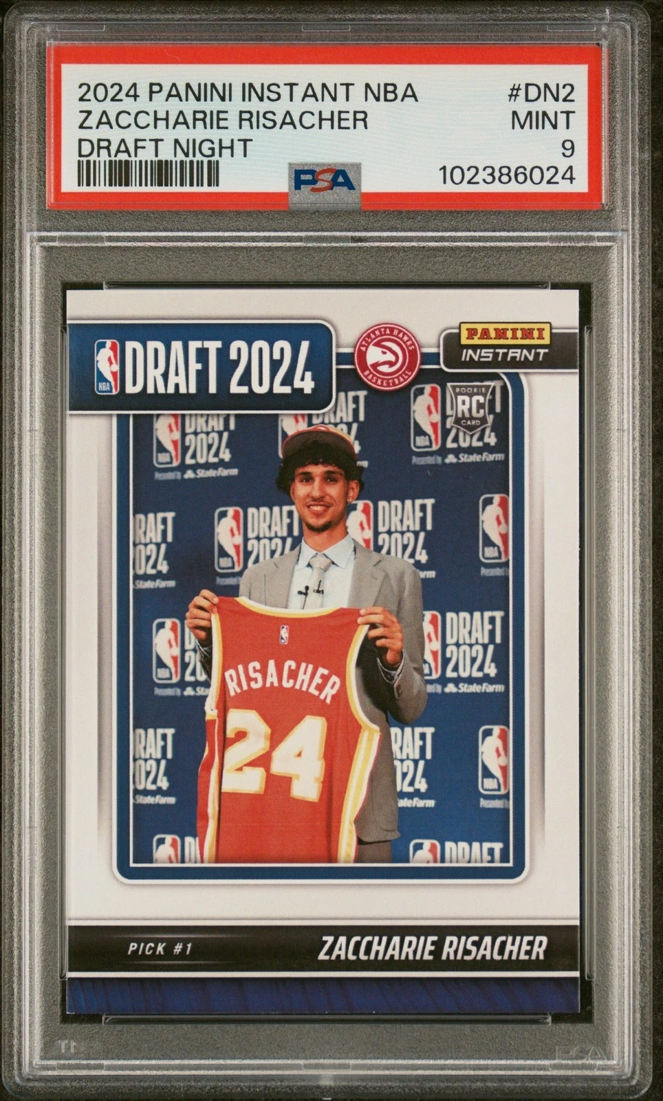 Graded 2024 Panini Instant Zaccharie Risacher #DN2 Draft Card PSA 9