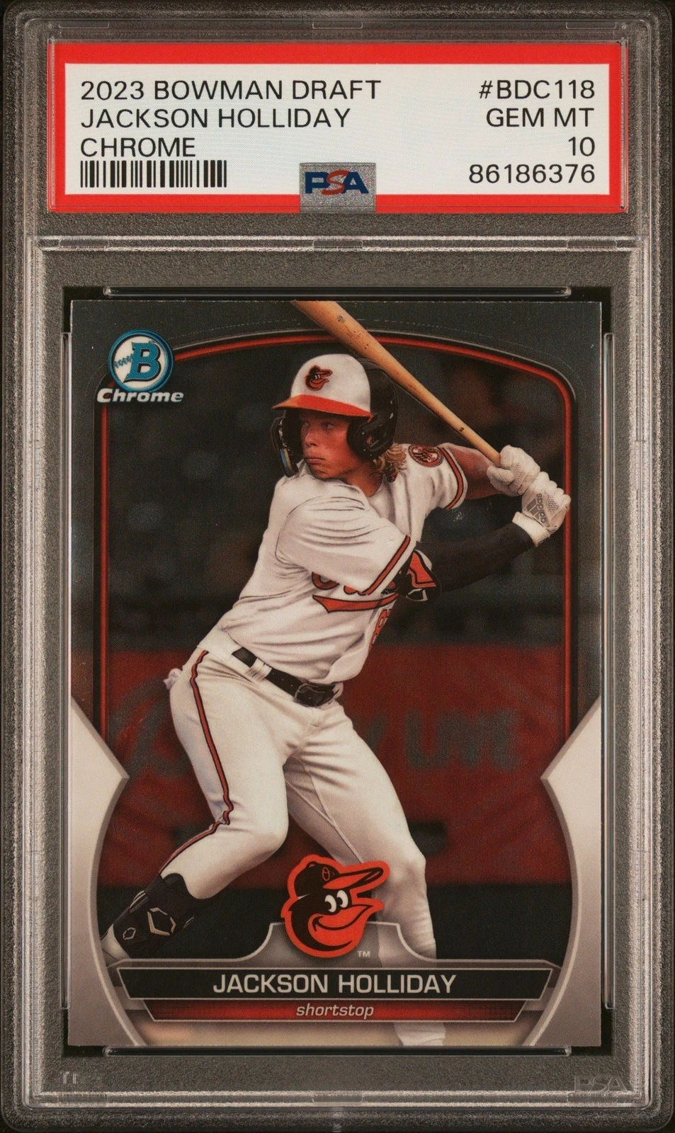 Graded 2023 Bowman Draft Jackson Holliday #BDC118 Chrome RC Card PSA 10
