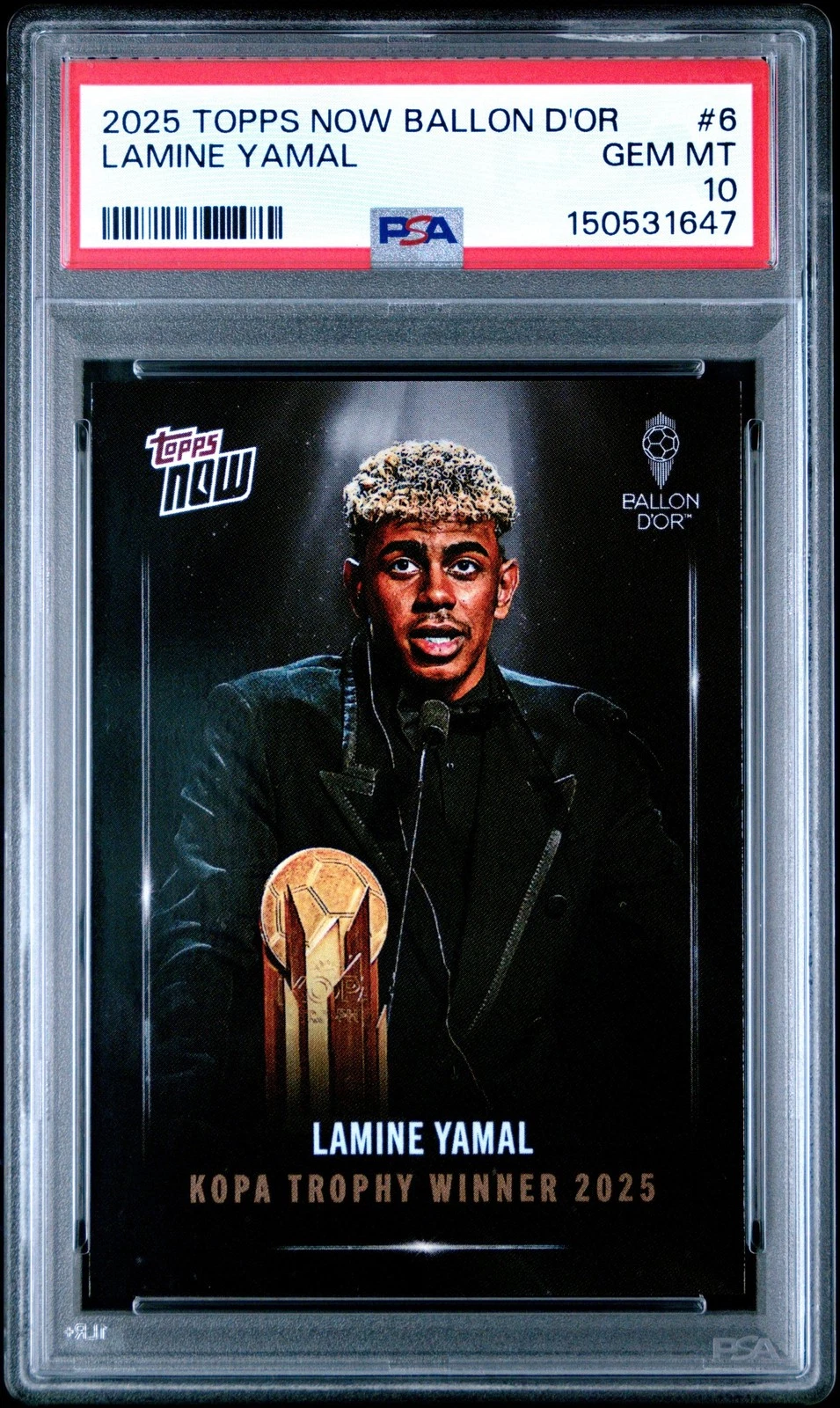 Graded 2025 Topps Now Ballon d'Or Lamine Yamal #6 Card PSA 10 Gem Mint