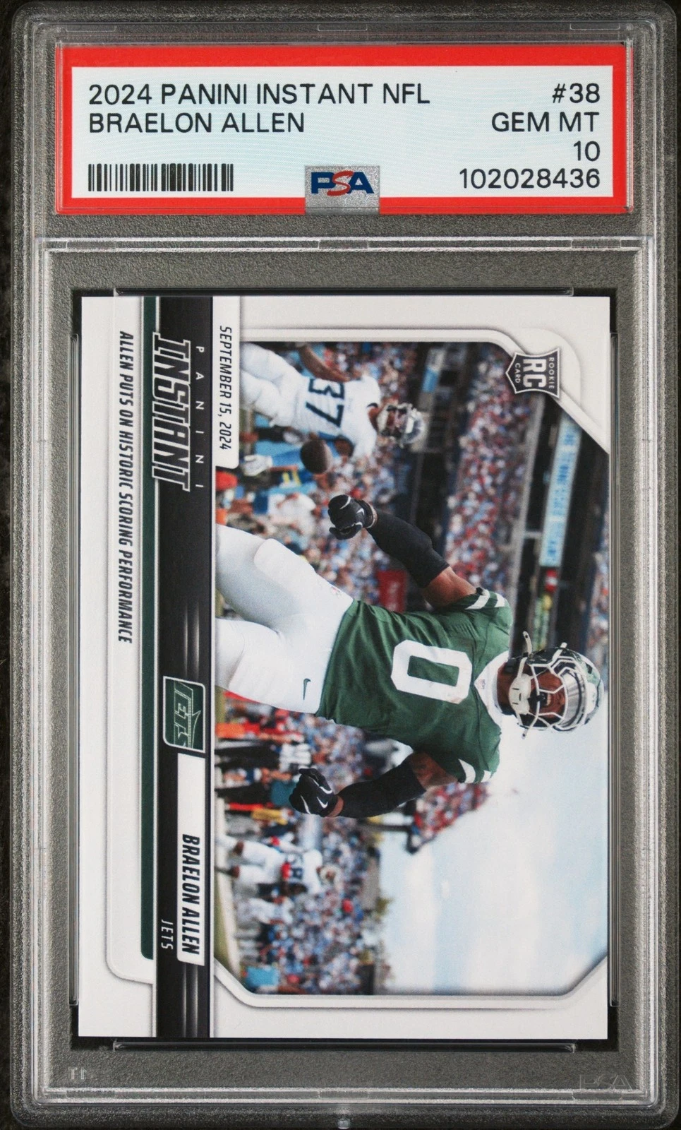 Graded 2024 Panini Instant NFL Braelon Allen #38 Rookie RC Card PSA 10