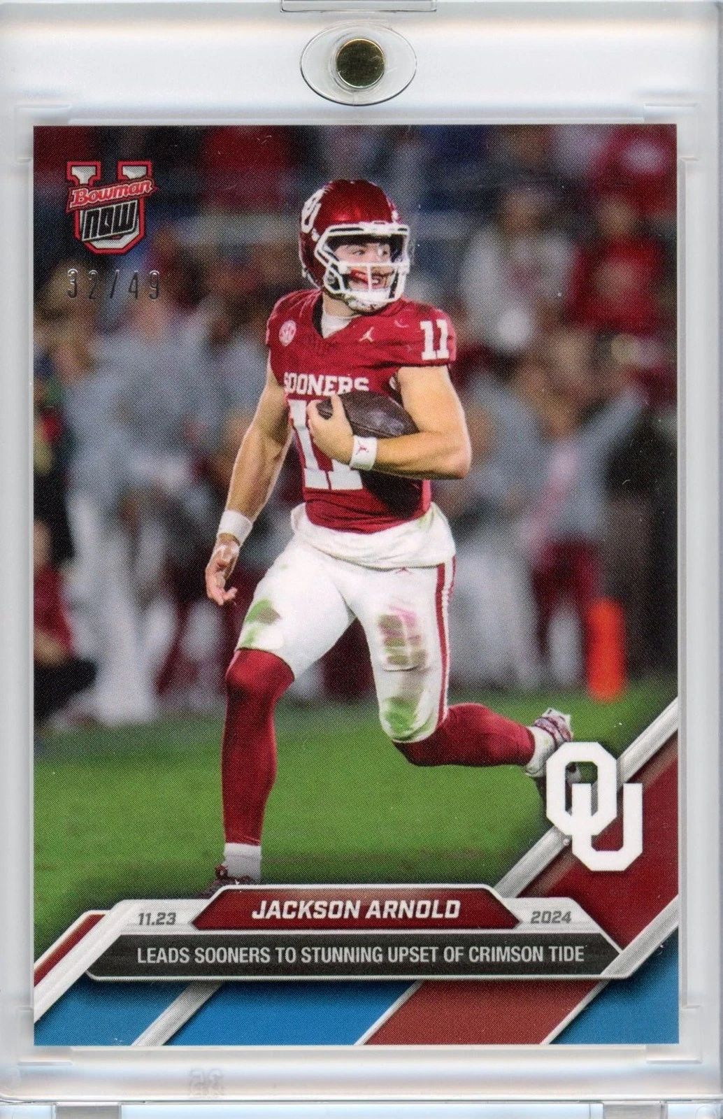 2024 Bowman U Now Jackson Arnold #46 Blue /49 Oklahoma Sooners RC Card