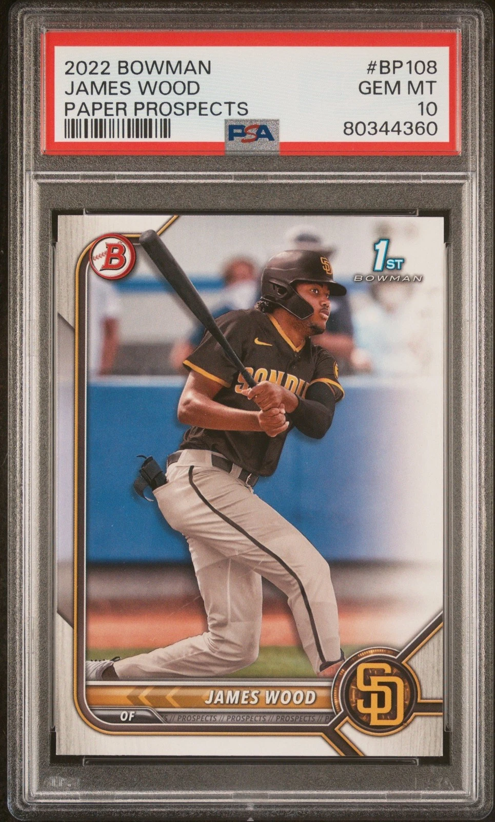 Graded 2022 Bowman James Wood #BP108 Paper Prospects RC Card PSA 10
