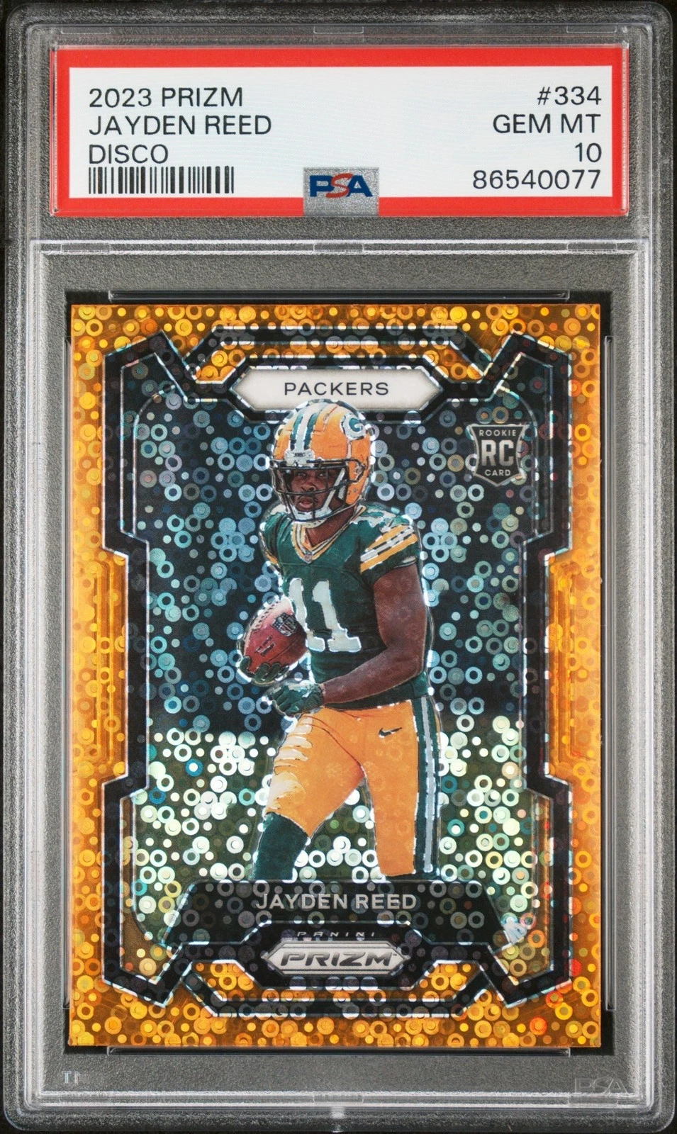 Graded 2023 Panini Prizm Jayden Reed #334 Disco Rookie RC Card PSA 10