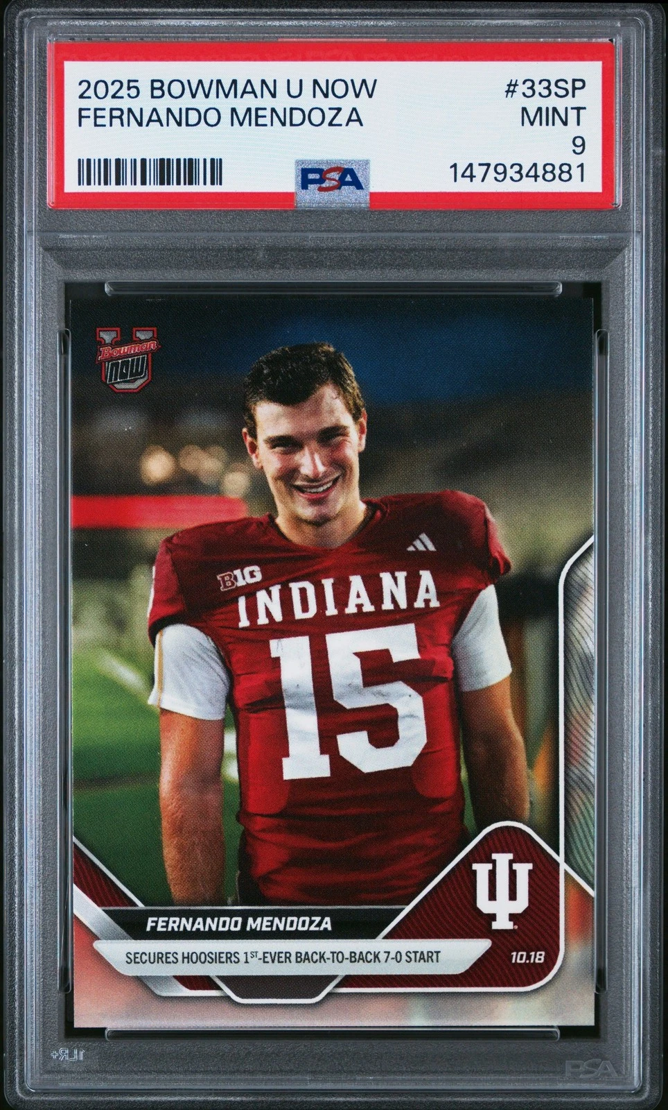 Graded 2025 Bowman U Now Fernando Mendoza #33SP Rookie RC Card PSA 9