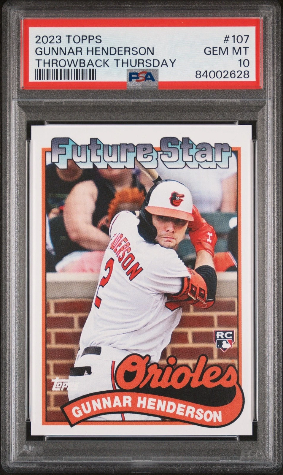 Graded 2023 Topps Gunnar Henderson #107 Throwback Thursday Card PSA 10