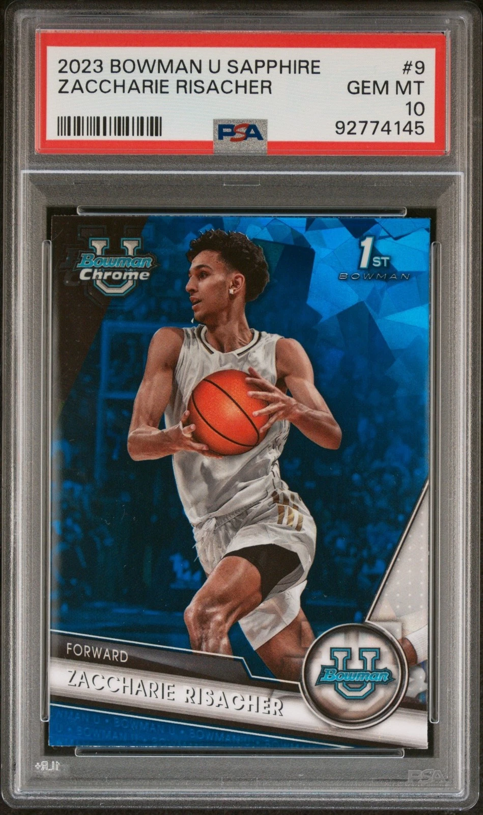 Graded 2023 Topps Bowman U Sapphire Zaccharie Risacher #9 Card PSA 10