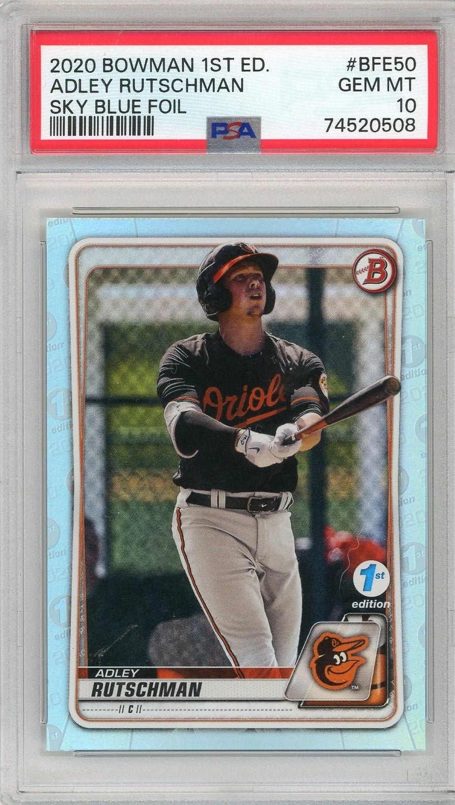 Graded 2020 Topps Bowman Adley Rutschman #BFE50 Sky Blue Card PSA 10