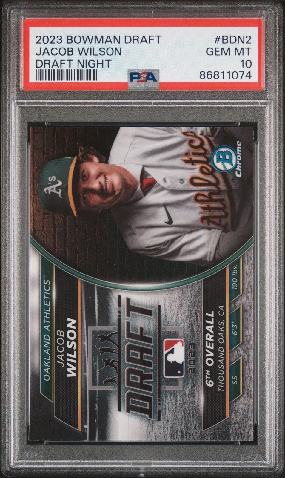 Graded 2023 Bowman Draft Jacob Wilson #BDN2 Draft Night RC Card PSA 10