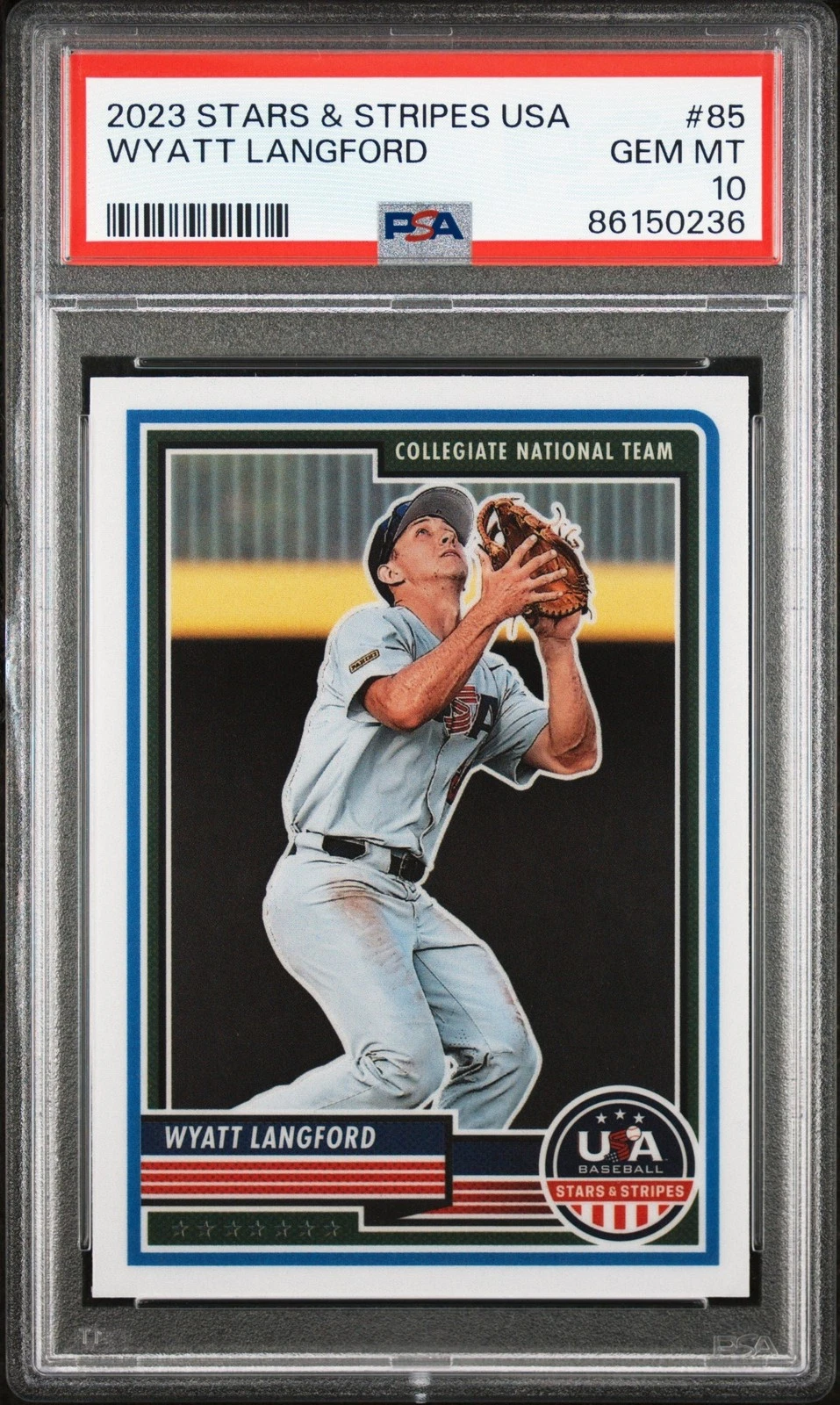 Graded 2023 Panini Stars & Stripes USA Wyatt Langford #85 Card PSA 10