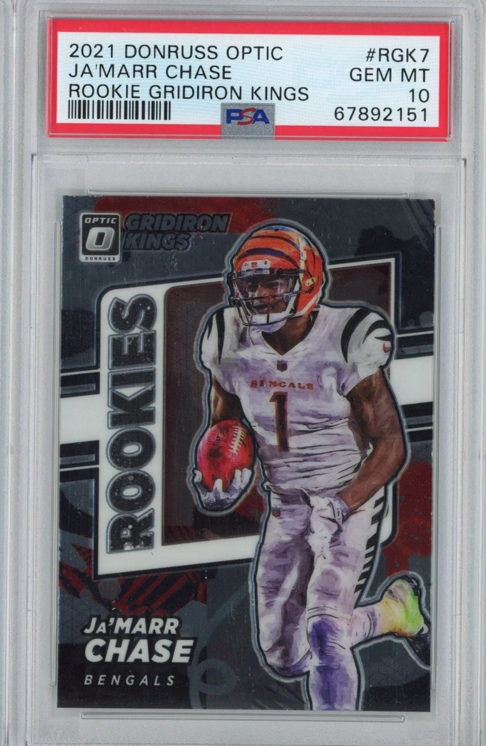 Graded 2021 Donruss Optic Ja'Marr Chase #RGK7 Gridiron Kings RC Card PSA 10