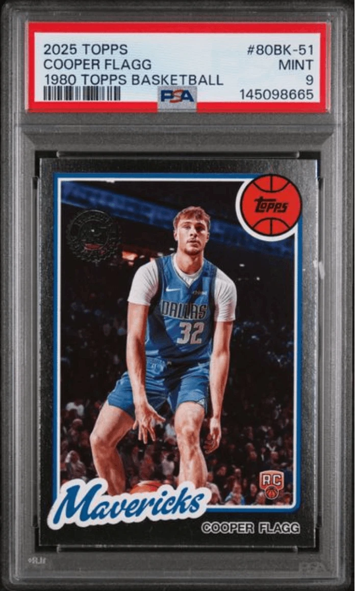 Graded 2025 Topps Cooper Flagg #80BK-51 1980 Topps RC Basketball Card PSA 9