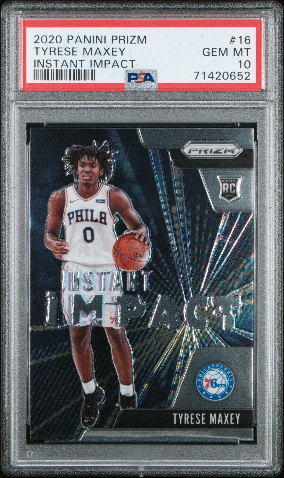 Graded 2020 Panini Prizm Tyrese Maxey #16 Instant Impact Card PSA 10