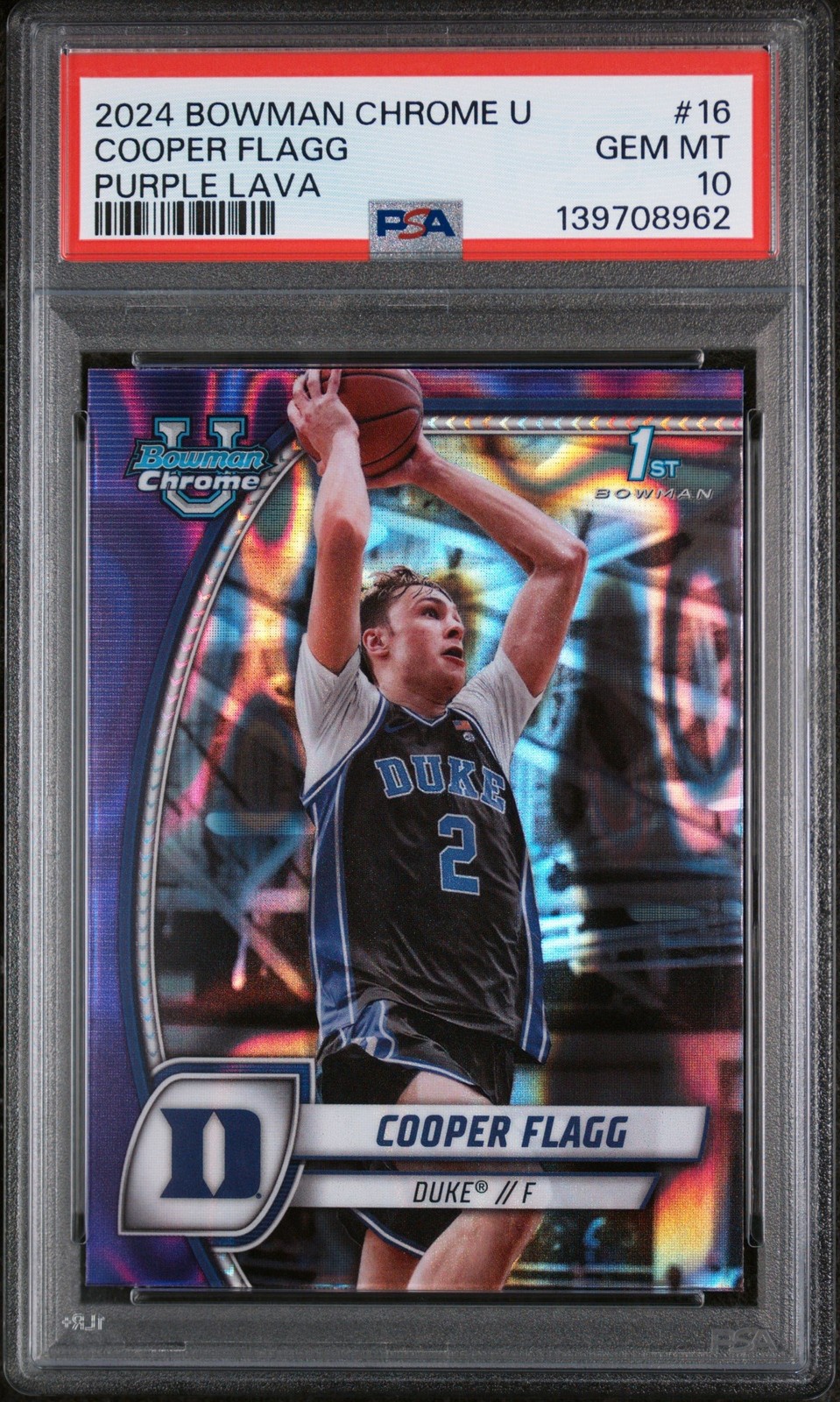 Graded 2024 Topps Bowman Chrome Cooper Flagg #16 Purple Lava RC Card PSA 10