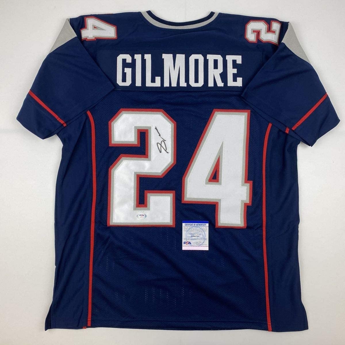Autographed/Signed Stephon Gilmore New England Blue Jersey PSA/DNA COA