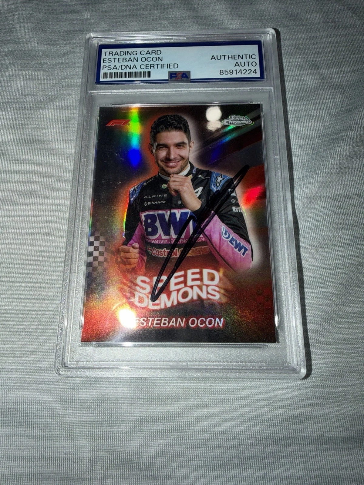 Esteban Ocon Signed 2024 Topps Chrome F1 Card #SD-9 Speed Demons PSA/DNA #2