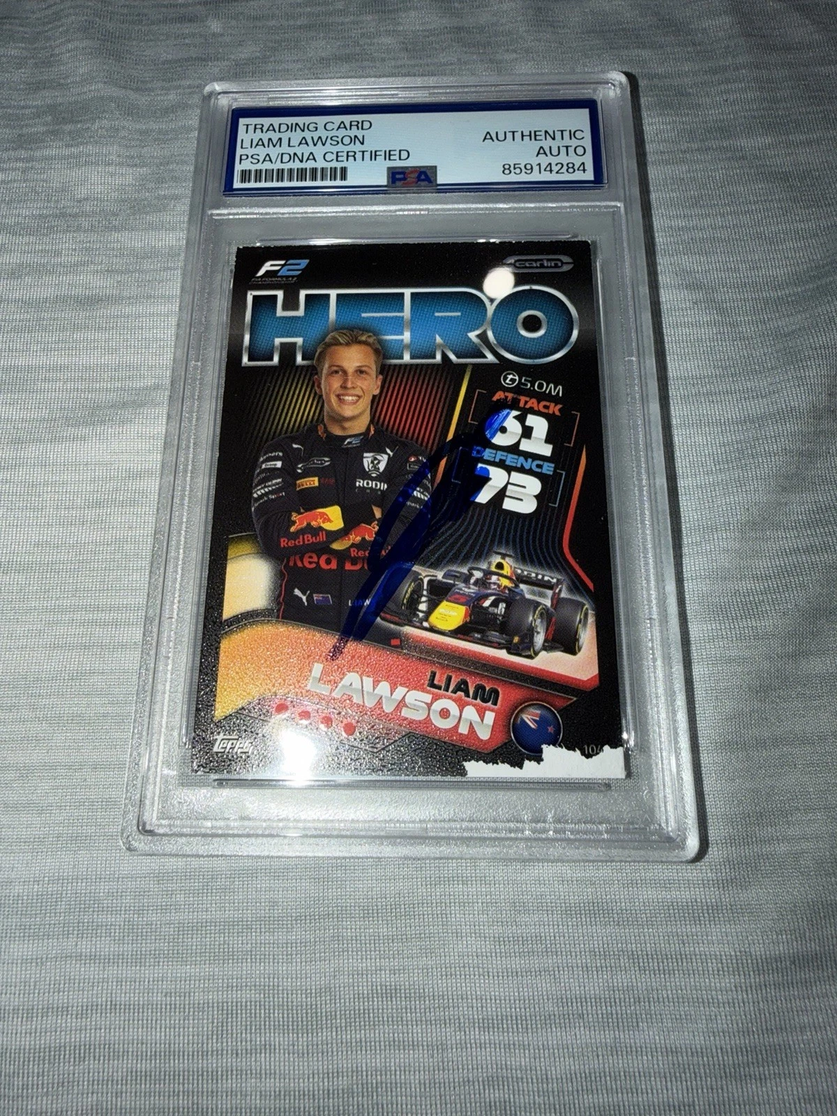 Liam Lawson Signed 2022 Topps Turbo Attax F2 Card Red Bull Racing Bulls PSA/DNA