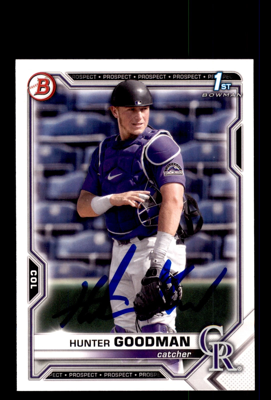 Signed Baseball Card Auto Hunter Goodman 2021 Bowman #BD-66 Colorado Rockies