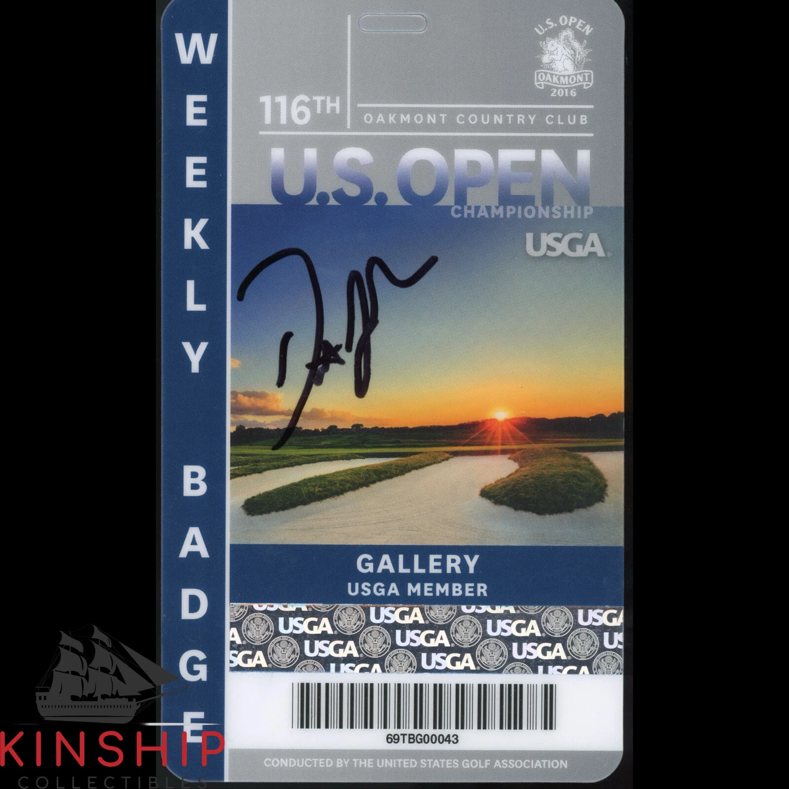 Dustin Johnson signed 2016 US Open Badge JSA COA LIV Masters Golf Auto Z1902