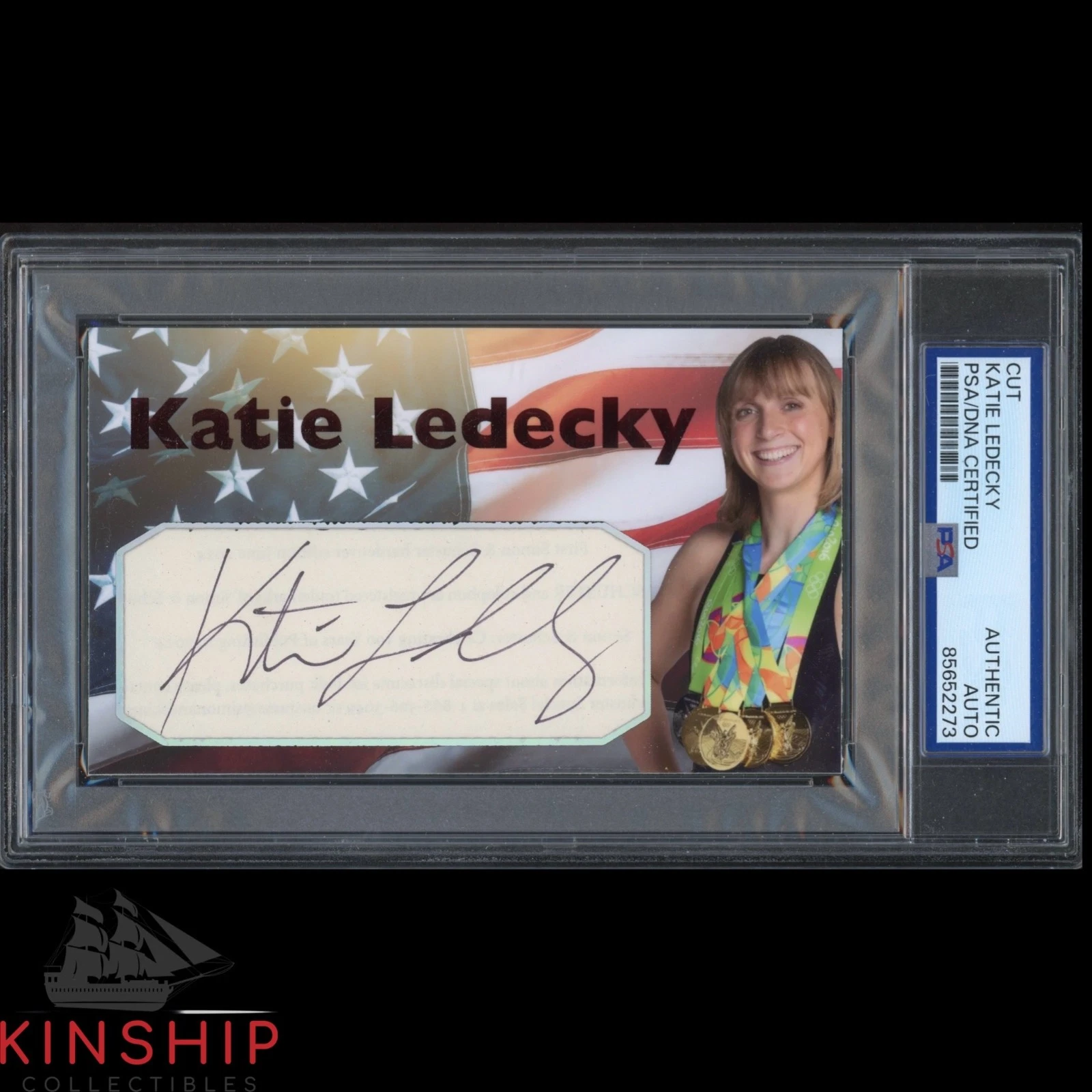 Katie Ledecky signed Cut 3x5 Custom Card PSA DNA Slab Olympic Swim Auto C5665