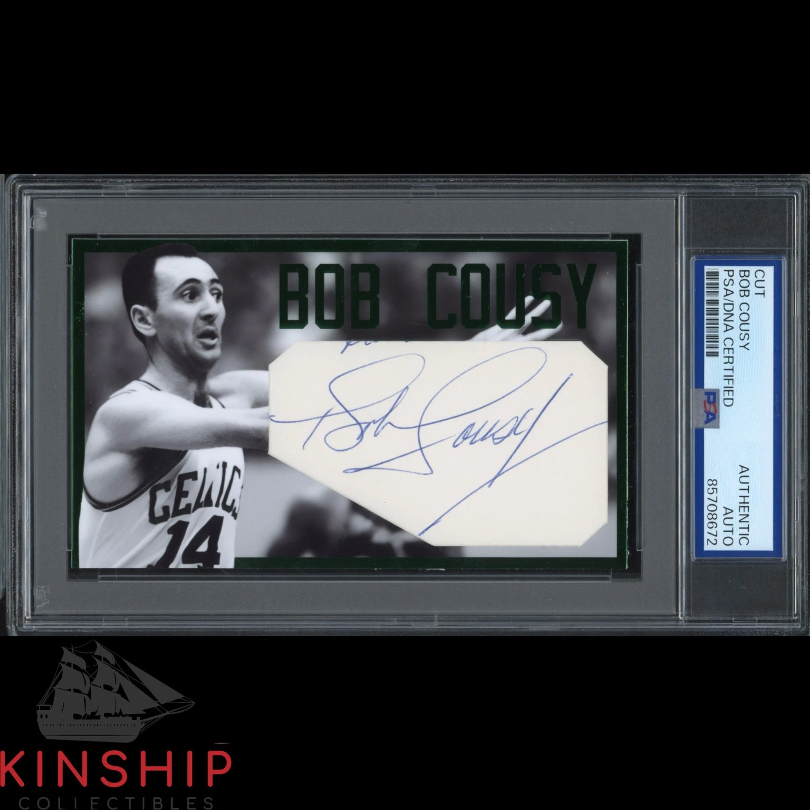 Bob Cousy signed Cut 3x5 Custom Card PSA DNA Slab Celtics Basketball Auto C5774