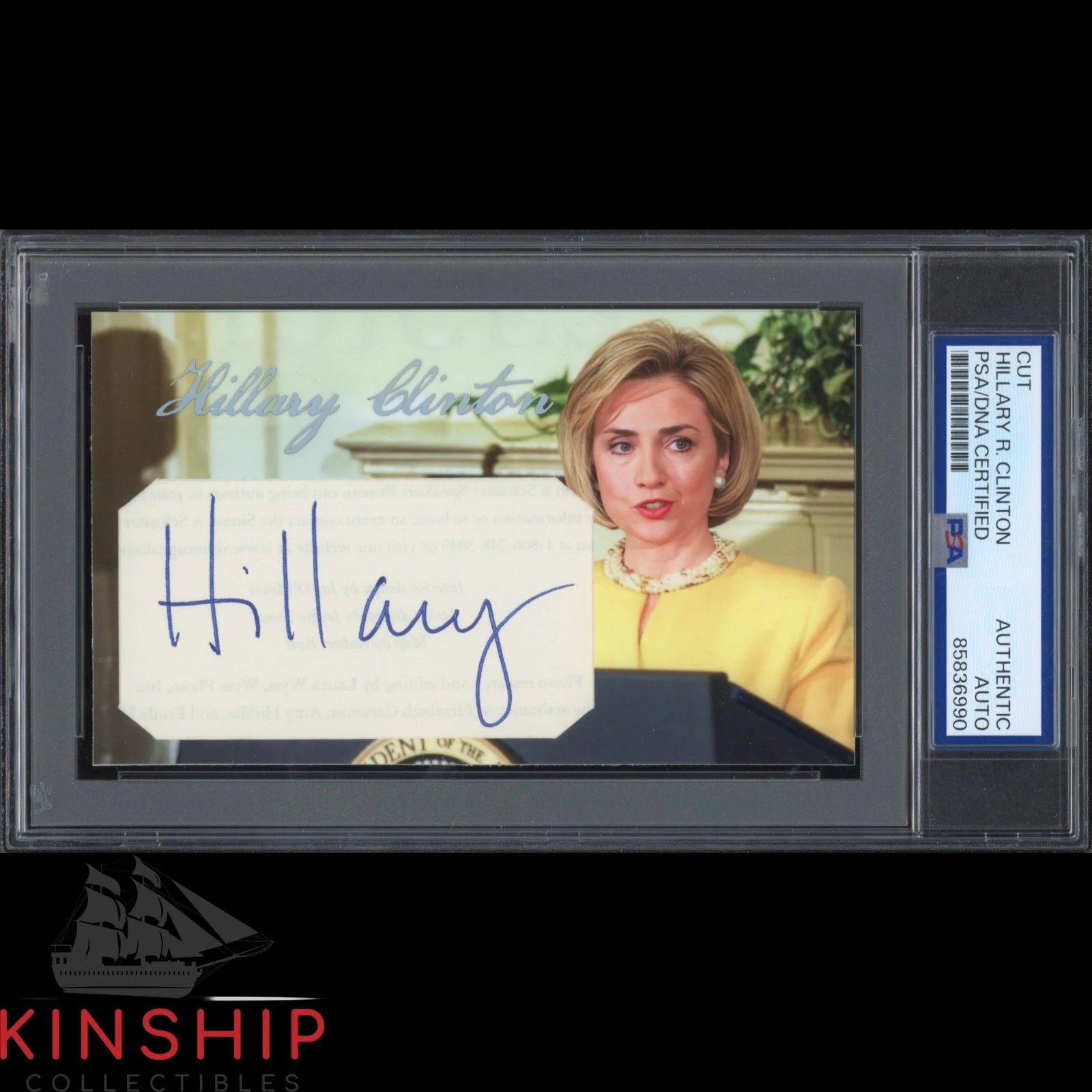 Hillary Clinton signed Cut 3x5 Custom Card PSA DNA Slab President Auto C6469