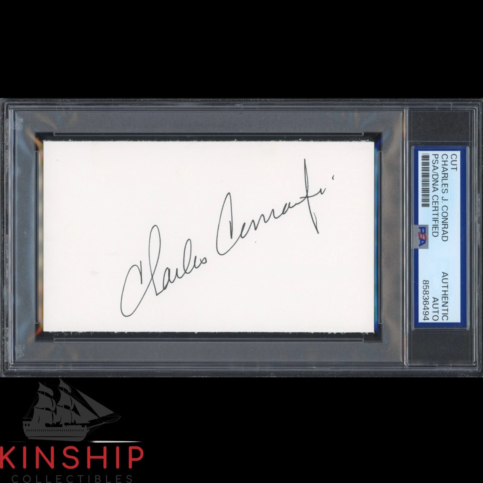 Charles Pete Conrad signed 3x5 Cut PSA DNA Slab Apollo Space Auto C6403