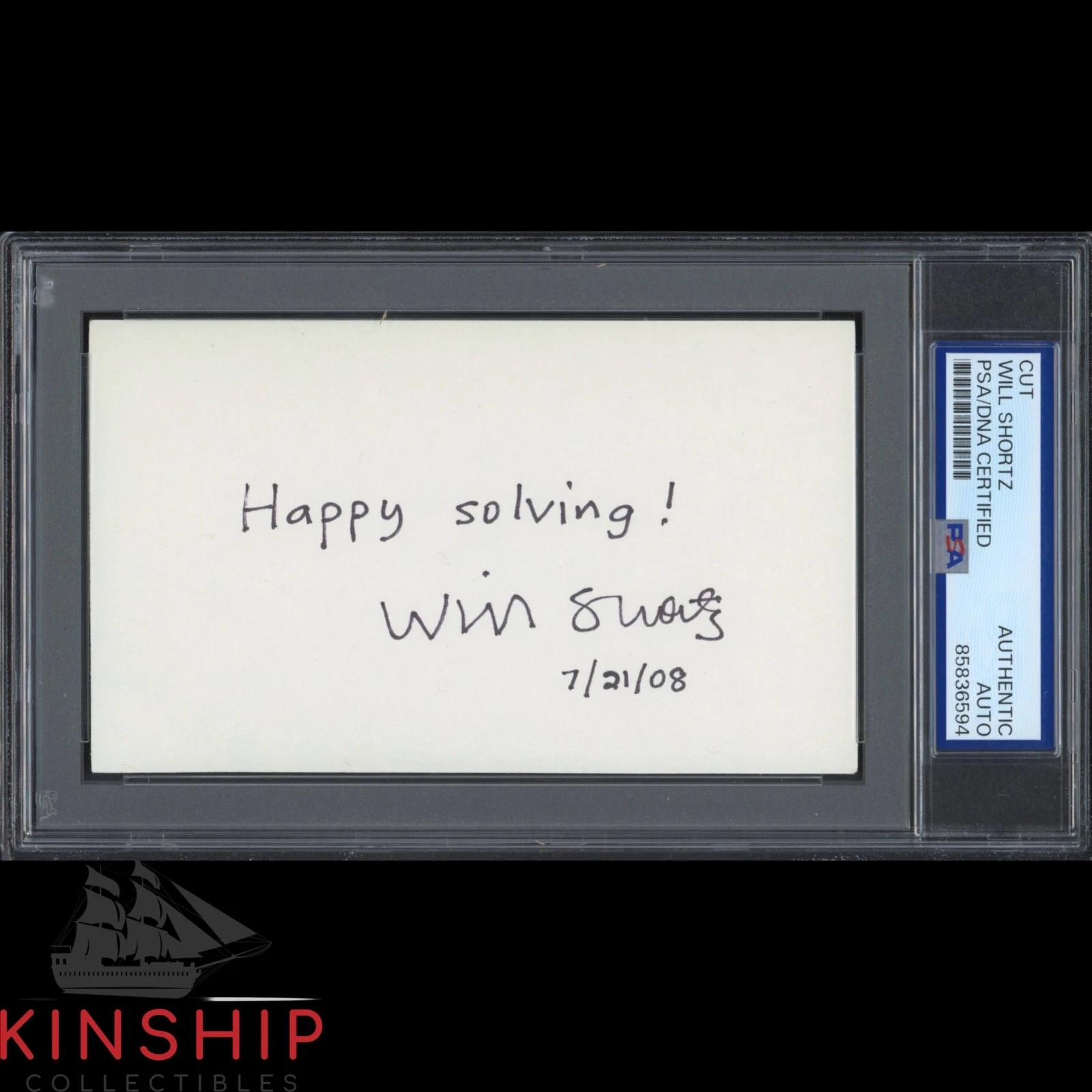 Will Shortz signed 3x5 Index Card PSA DNA Slab Crossword Auto C6460