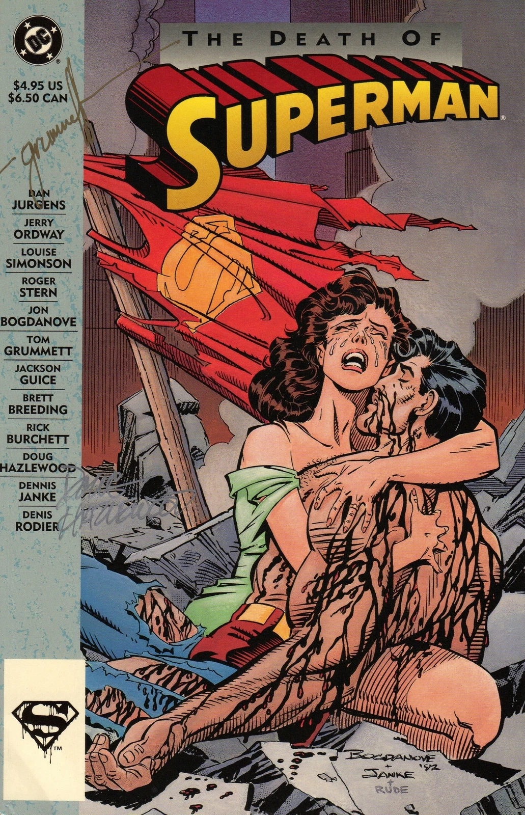 Tom Grummett and Doug Hazelwood Signed The Death Of Superman Comic Book Novel CO