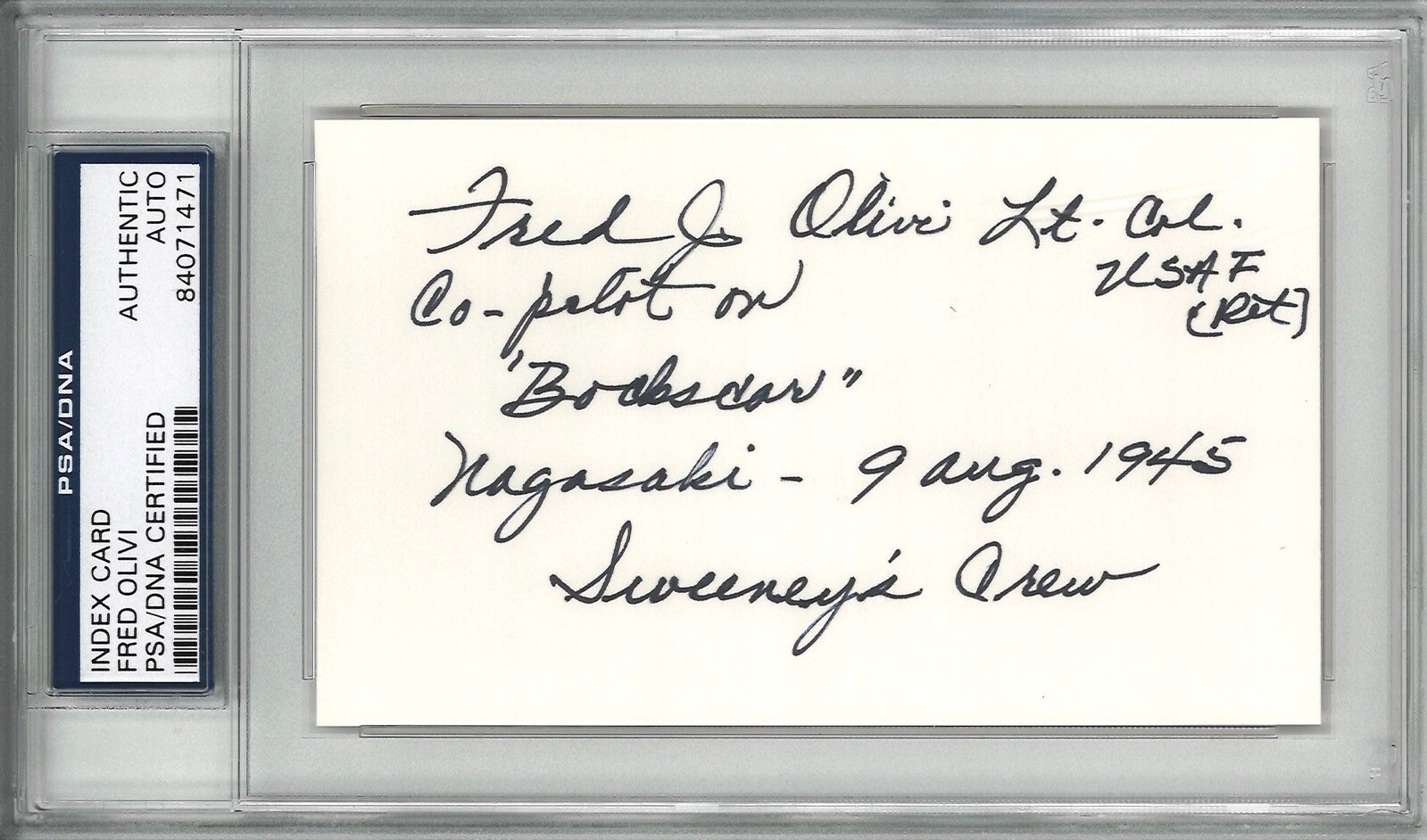 FRED OLIVI SIGNED INDEX CARD PSA DNA (D) WWII BOCKSCAR GREAT ARTISTE