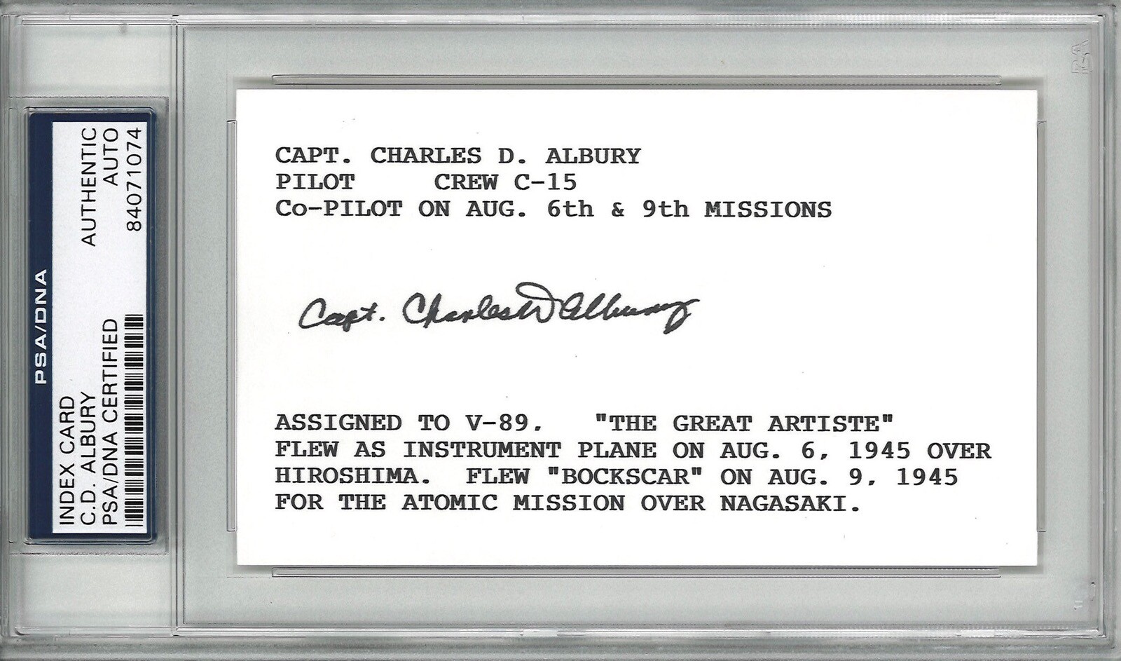 CD ALBURY SIGNED INDEX CARD PSA DNA 84071074 (D) WWII BOCKSCAR GREAT ARTISTE